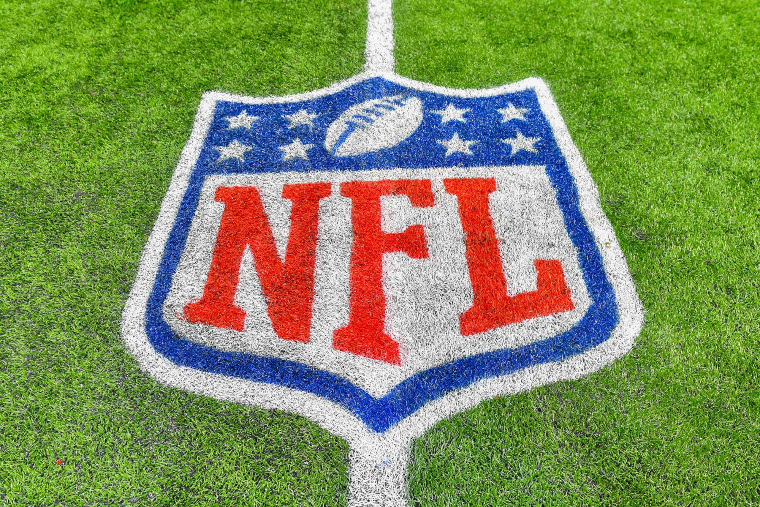 ATLANTA, GA  JANUARY 08:  The NFL logo during the NFL game between the Tampa Bay Buccaneers and the Atlanta Falcons on January 8th, 2023 at Mercedes-Benz Stadium in Atlanta, GA.  (Photo by Rich von Biberstein/Icon Sportswire via Getty Images)