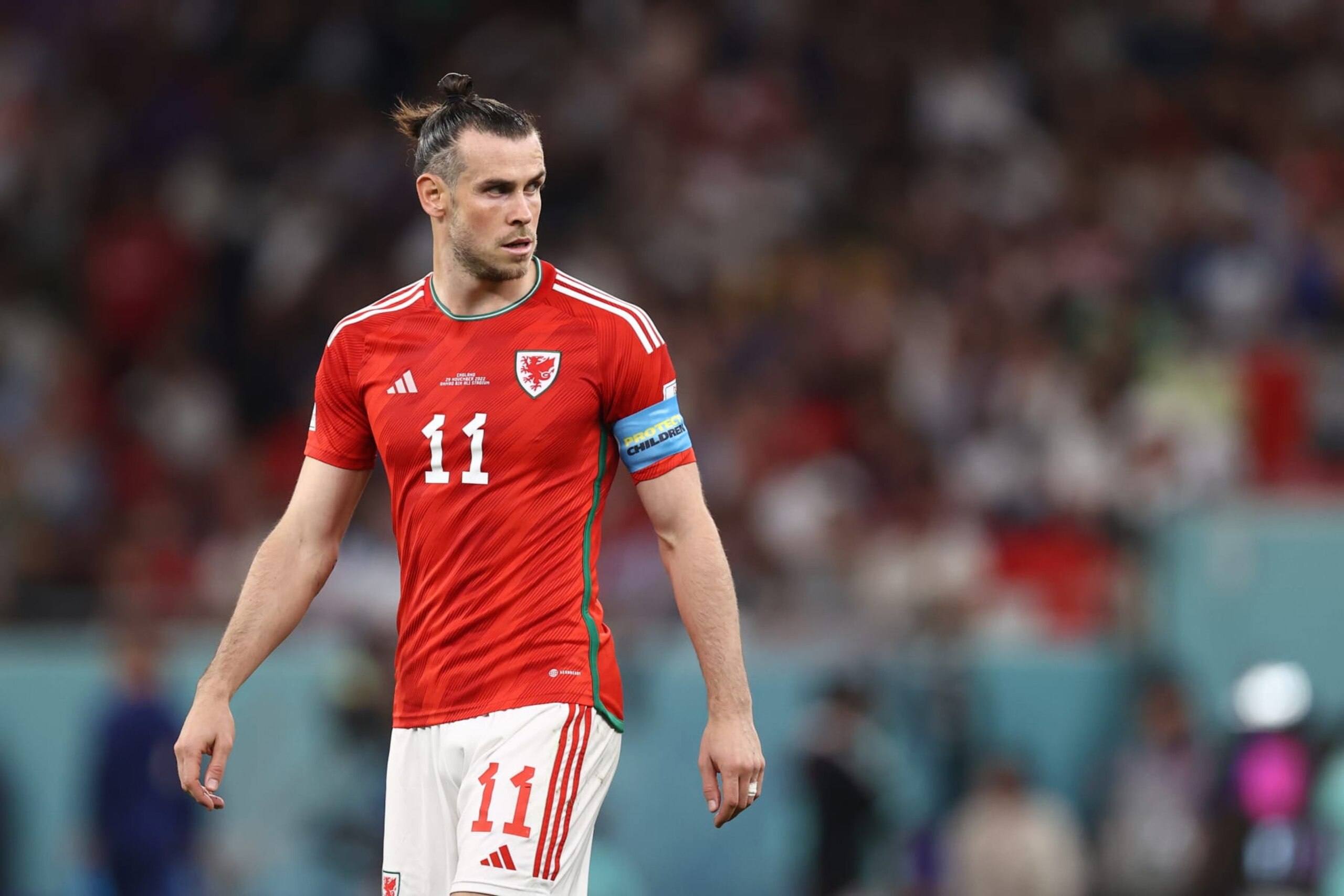 DOHA, QATAR - NOVEMBER 29: Gareth Bale of Wales during the FIFA World Cup Qatar 2022 Group B match between Wales and England at Ahmad Bin Ali Stadium on November 29, 2022 in Doha, Qatar. (Photo by James Williamson - AMA/Getty Images)