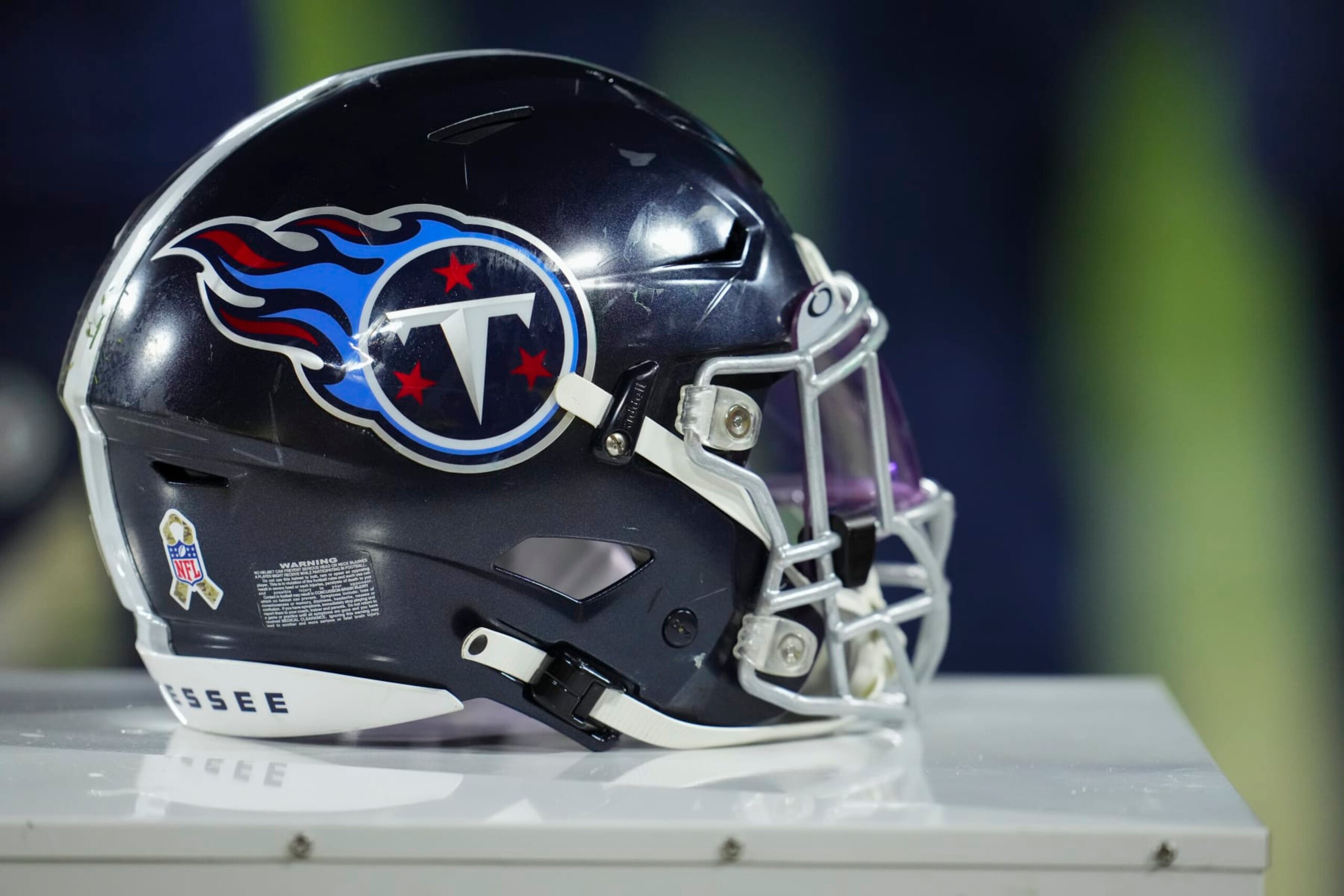 GREEN BAY, WI - NOVEMBER 17:  A close-up view of a Tennessee Titans helmet against the Green Bay Packers at Lambeau on November 17, 2022 in Green Bay, Wisconsin. (Photo by Cooper Neill/Getty Images)