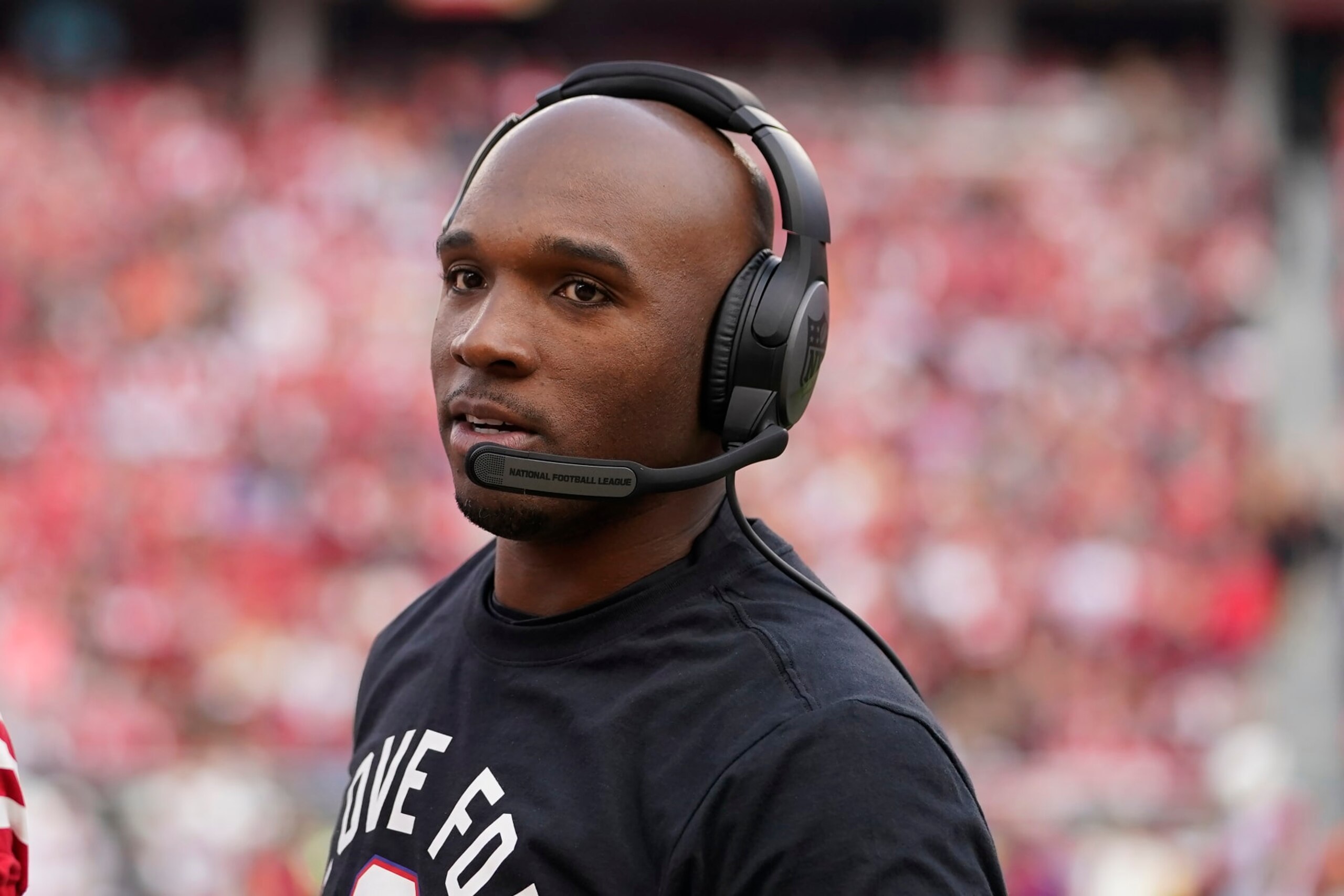 San Francisco 49ers defensive coordinator DeMeco Ryans before an NFL football game against the Arizona Cardinals in Santa Clara, Calif., Sunday, Jan. 8, 2023. (AP Photo/Godofredo A. Vásquez)