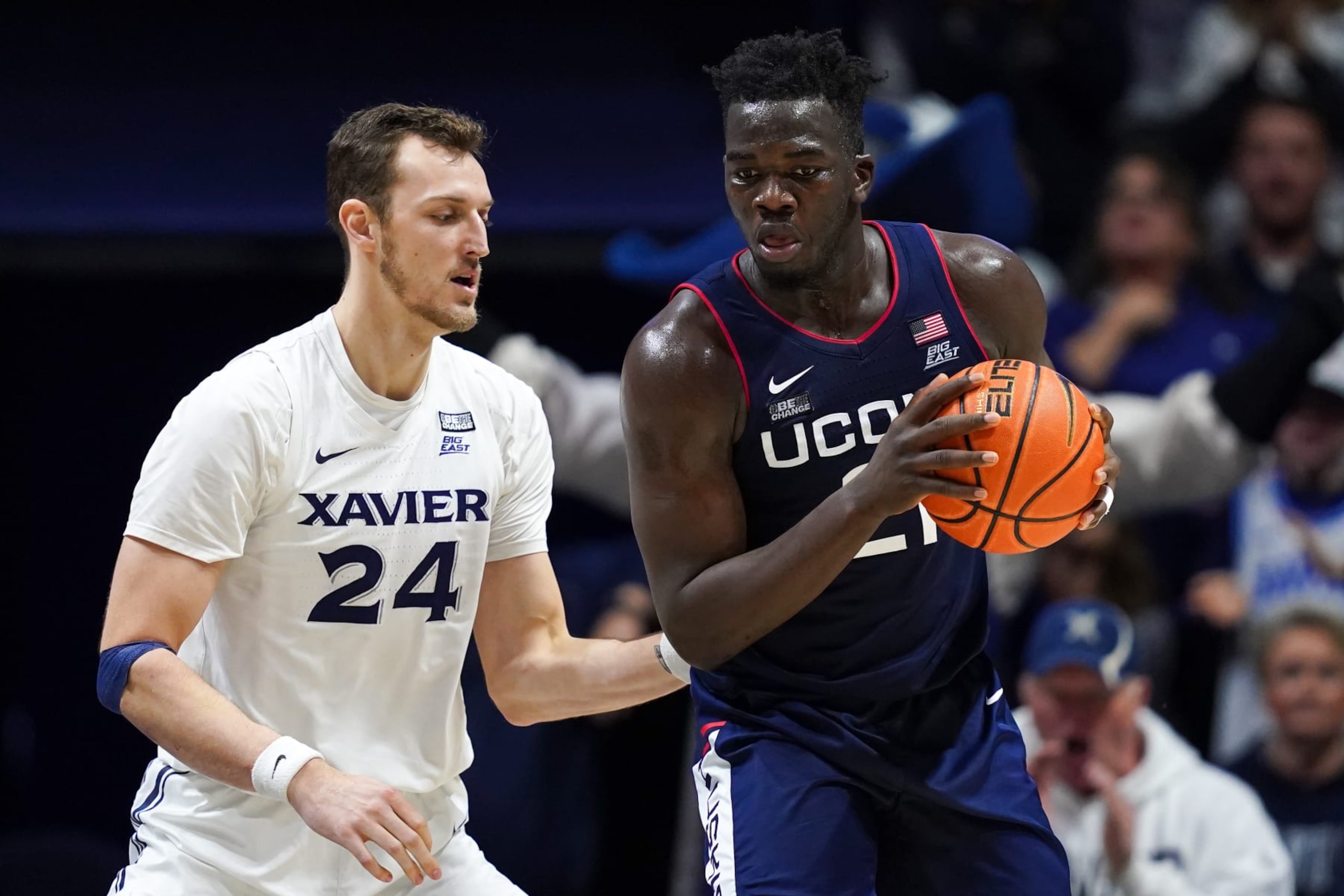Xavier's Jack Nunge and Connecticut's Adama Sanogo Xavier's Jack Nunge and Connecticut's Adama Sanogo