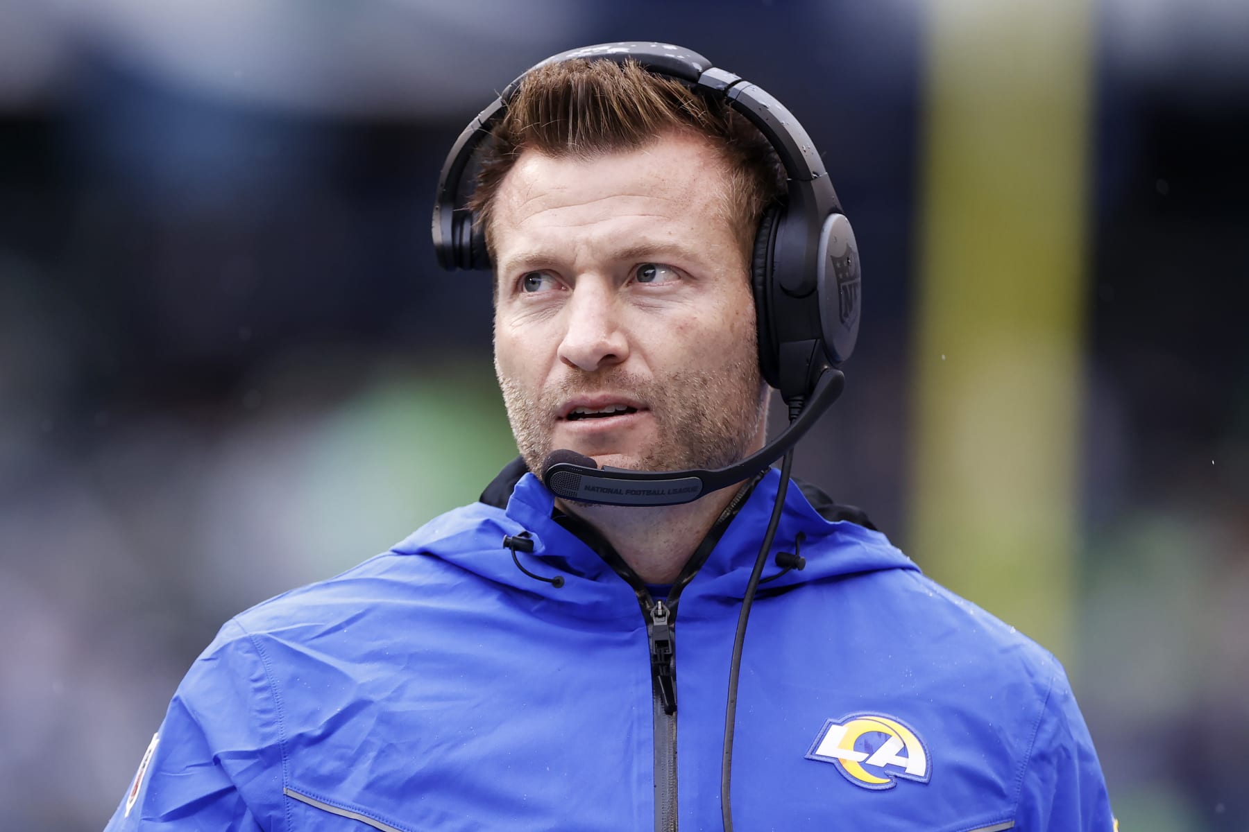 SEATTLE, WASHINGTON - JANUARY 08: Head coach Sean McVay of the Los Angeles Rams looks on during the second quarter against the Seattle Seahawks at Lumen Field on January 08, 2023 in Seattle, Washington. (Photo by Steph Chambers/Getty Images)
