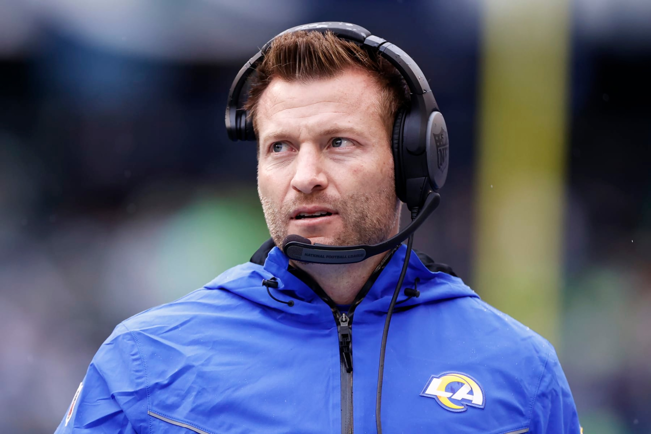 SEATTLE, WASHINGTON - JANUARY 08: Head coach Sean McVay of the Los Angeles Rams looks on during the second quarter against the Seattle Seahawks at Lumen Field on January 08, 2023 in Seattle, Washington. (Photo by Steph Chambers/Getty Images) SEATTLE, WASHINGTON - JANUARY 08: Head coach Sean McVay of the Los Angeles Rams looks on during the second quarter against the Seattle Seahawks at Lumen Field on January 08, 2023 in Seattle, Washington. (Photo by Steph Chambers/Getty Images)