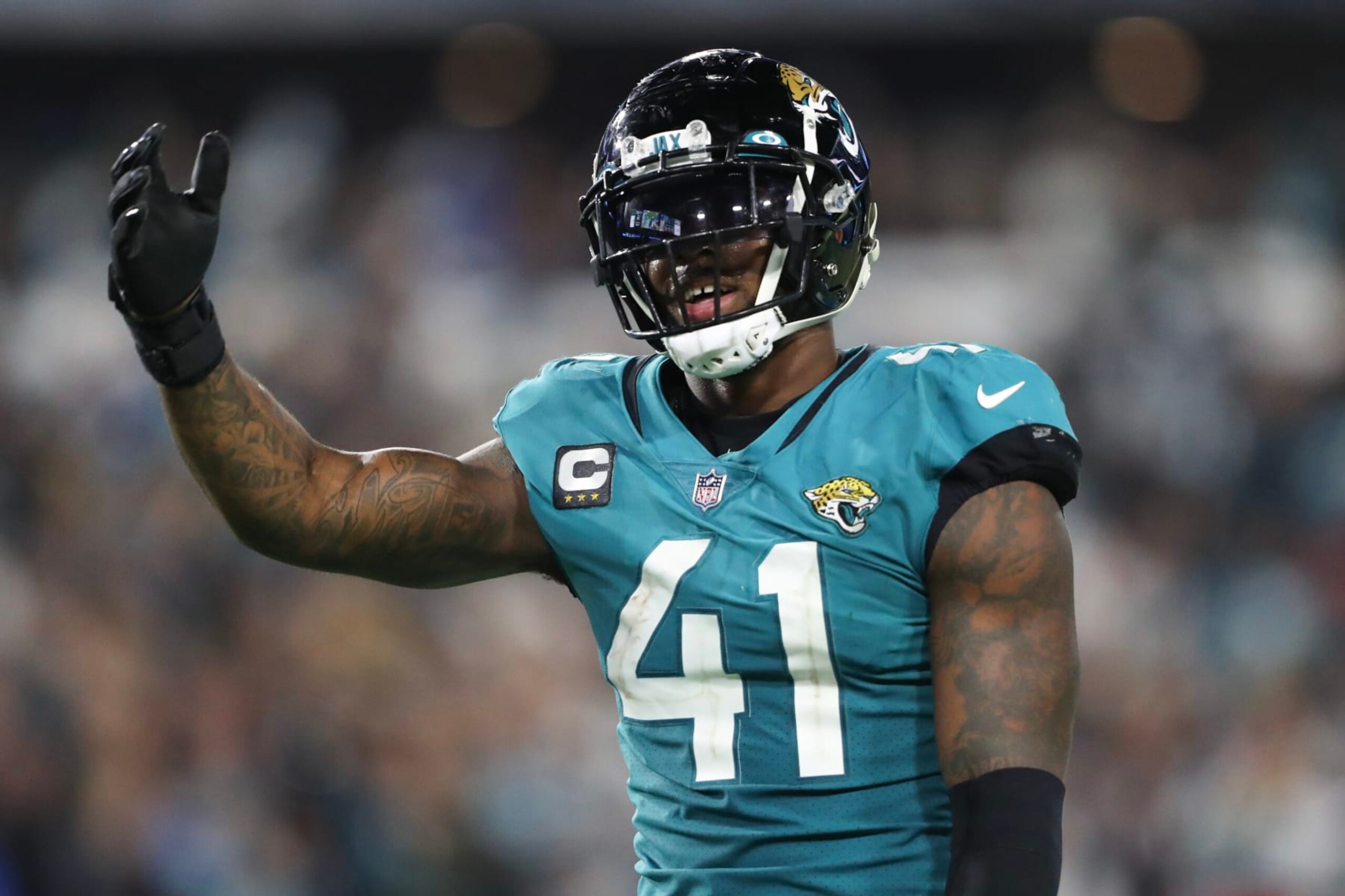 JACKSONVILLE, FLORIDA - JANUARY 07: Josh Allen #41 of the Jacksonville Jaguars in action during the second half against the Tennessee Titans at TIAA Bank Field on January 07, 2023 in Jacksonville, Florida. (Photo by Courtney Culbreath/Getty Images) JACKSONVILLE, FLORIDA - JANUARY 07: Josh Allen #41 of the Jacksonville Jaguars in action during the second half against the Tennessee Titans at TIAA Bank Field on January 07, 2023 in Jacksonville, Florida. (Photo by Courtney Culbreath/Getty Images)