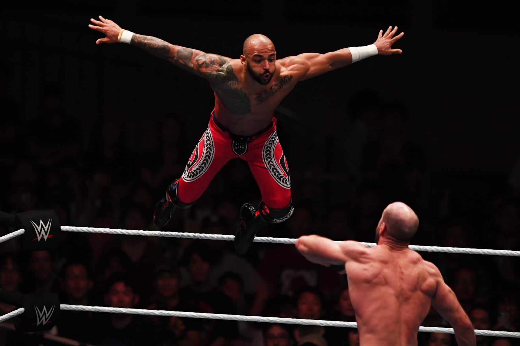 TOKYO,JAPAN - JUNE 29: Ricochet and Cesaro compete during the WWE Live Tokyo at Ryogoku Kokugikan on June 29, 2019 in Tokyo, Japan. (Photo by Etsuo Hara/Getty Images)