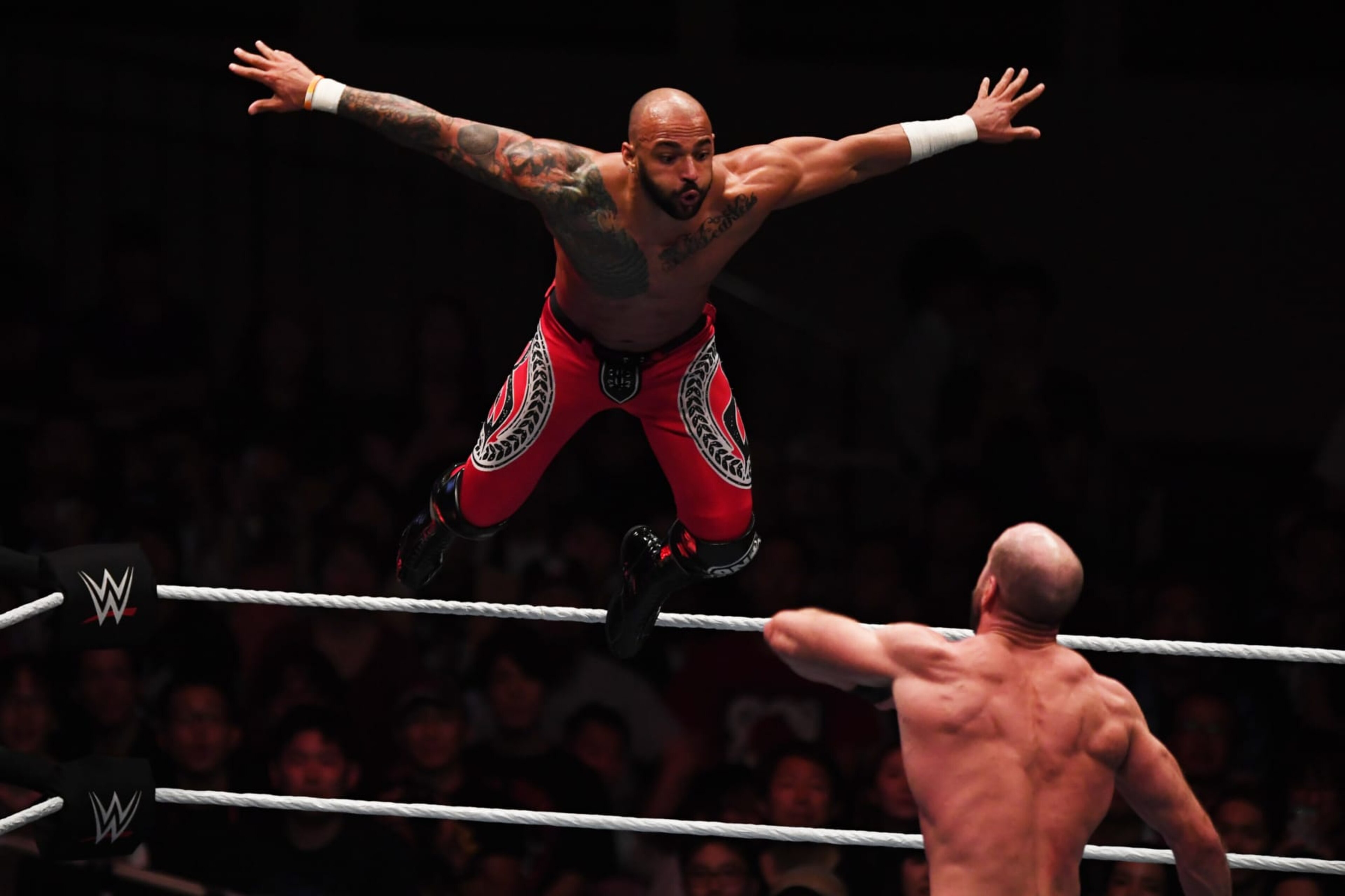 TOKYO,JAPAN - JUNE 29: Ricochet and Cesaro compete during the WWE Live Tokyo at Ryogoku Kokugikan on June 29, 2019 in Tokyo, Japan. (Photo by Etsuo Hara/Getty Images) TOKYO,JAPAN - JUNE 29: Ricochet and Cesaro compete during the WWE Live Tokyo at Ryogoku Kokugikan on June 29, 2019 in Tokyo, Japan. (Photo by Etsuo Hara/Getty Images)