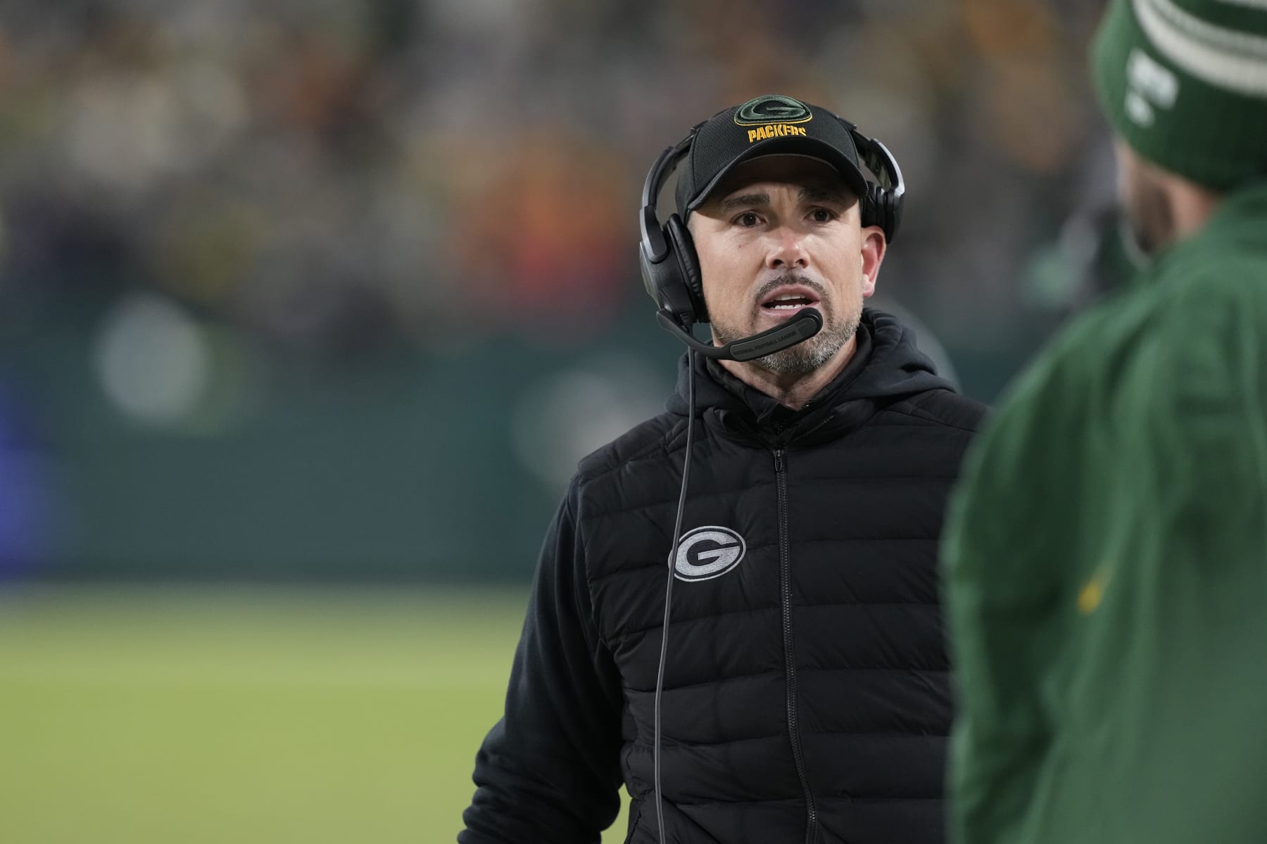 GREEN BAY, WISCONSIN - JANUARY 08: Head coach Matt LaFleur of the Green Bay Packers is seen on the sideline during the third quarter of a game against the Detroit Lions at Lambeau Field on January 08, 2023 in Green Bay, Wisconsin. (Photo by Patrick McDermott/Getty Images)