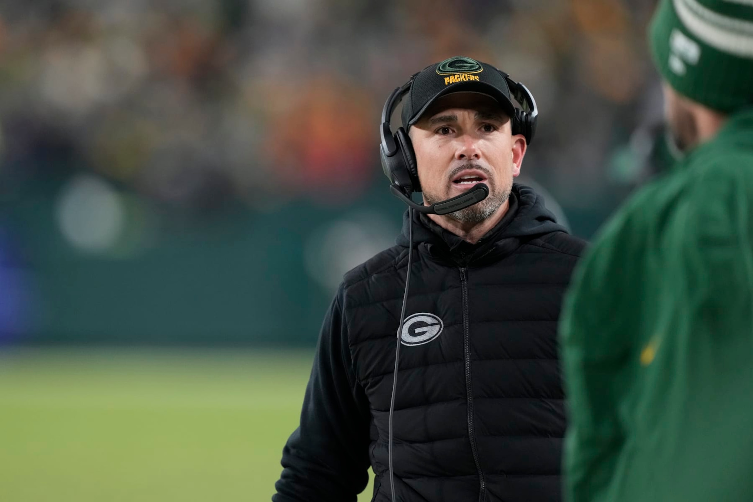 GREEN BAY, WISCONSIN - JANUARY 08: Head coach Matt LaFleur of the Green Bay Packers is seen on the sideline during the third quarter of a game against the Detroit Lions at Lambeau Field on January 08, 2023 in Green Bay, Wisconsin. (Photo by Patrick McDermott/Getty Images)