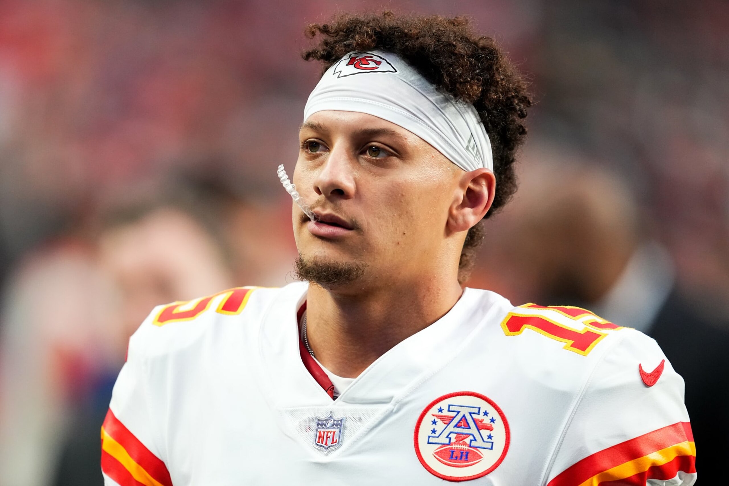 LAS VEGAS, NEVADA - JANUARY 07: Patrick Mahomes #15 of the Kansas City Chiefs warms up prior to a game against the Las Vegas Raiders at Allegiant Stadium on January 07, 2023 in Las Vegas, Nevada. (Photo by Chris Unger/Getty Images)
