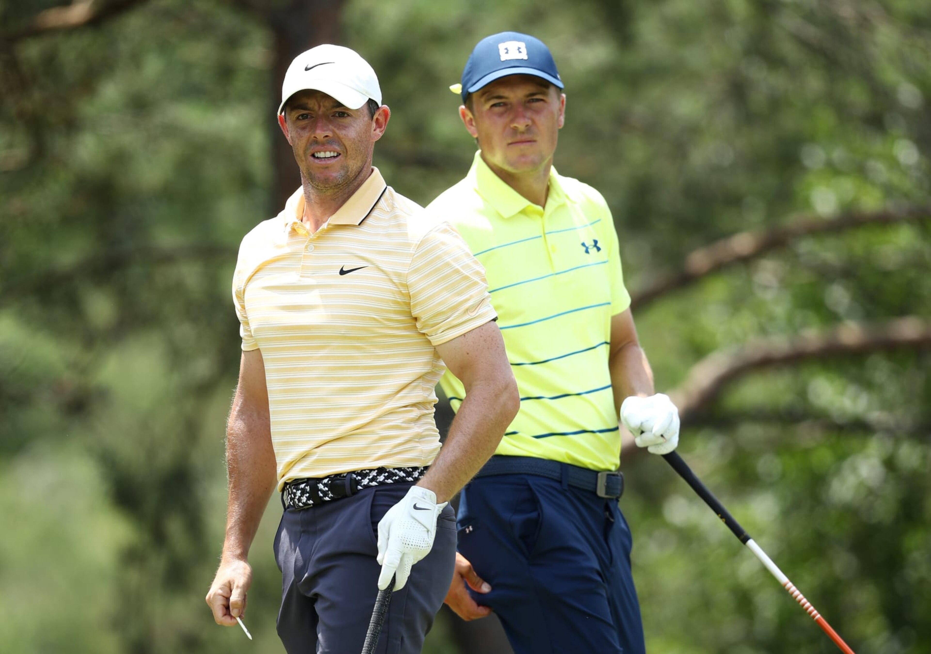 DUBLIN, OHIO - JULY 19: Rory McIlroy of Northern Ireland and Jordan Spieth of the United States look on from the second tee during the final round of The Memorial Tournament on July 19, 2020 at Muirfield Village Golf Club in Dublin, Ohio. (Photo by Jamie Squire/Getty Images) DUBLIN, OHIO - JULY 19: Rory McIlroy of Northern Ireland and Jordan Spieth of the United States look on from the second tee during the final round of The Memorial Tournament on July 19, 2020 at Muirfield Village Golf Club in Dublin, Ohio. (Photo by Jamie Squire/Getty Images)