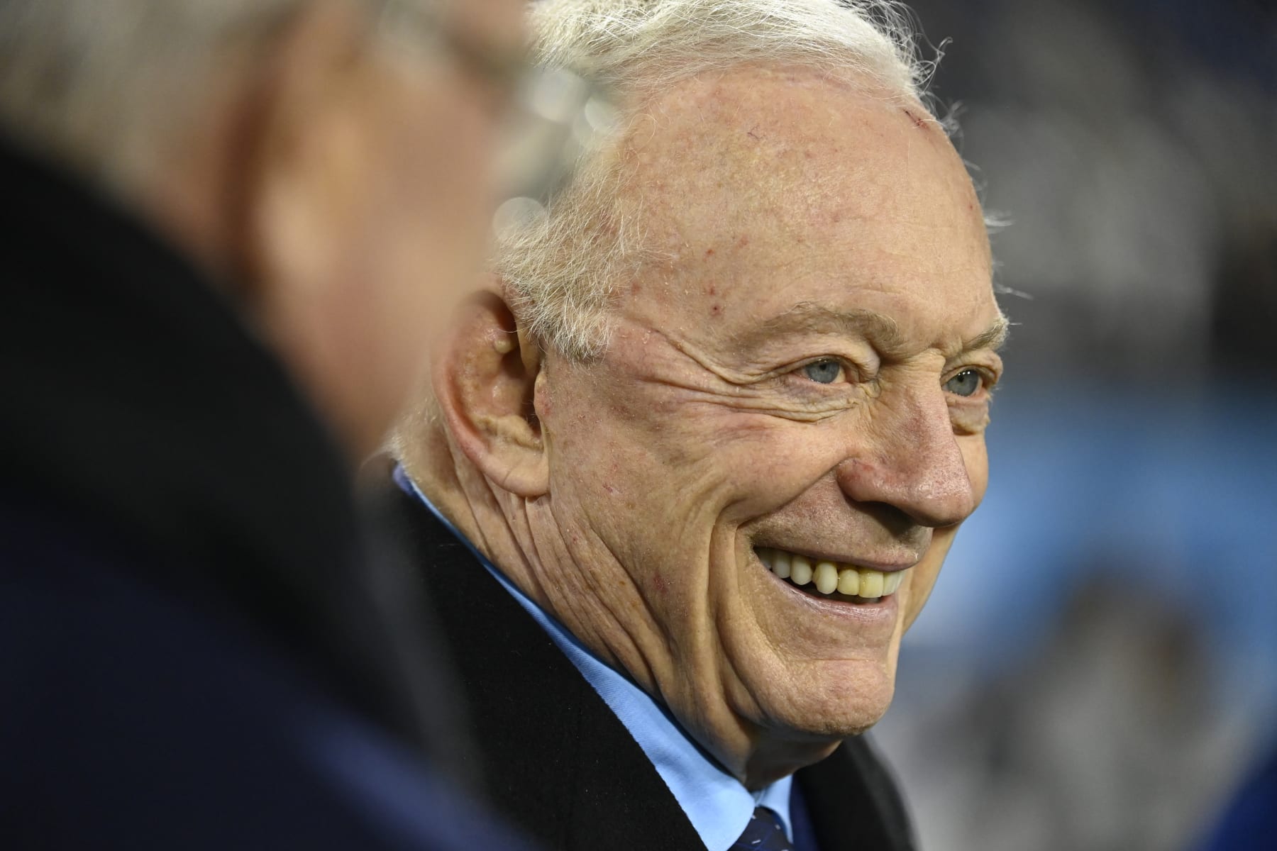 Dallas Cowboys Owner Jerry Jones walks on the field before an NFL football game between the Tennessee Titans and the Dallas Cowboys, Thursday, Dec. 29, 2022, in Nashville, Tenn. (AP Photo/Mark Zaleski)