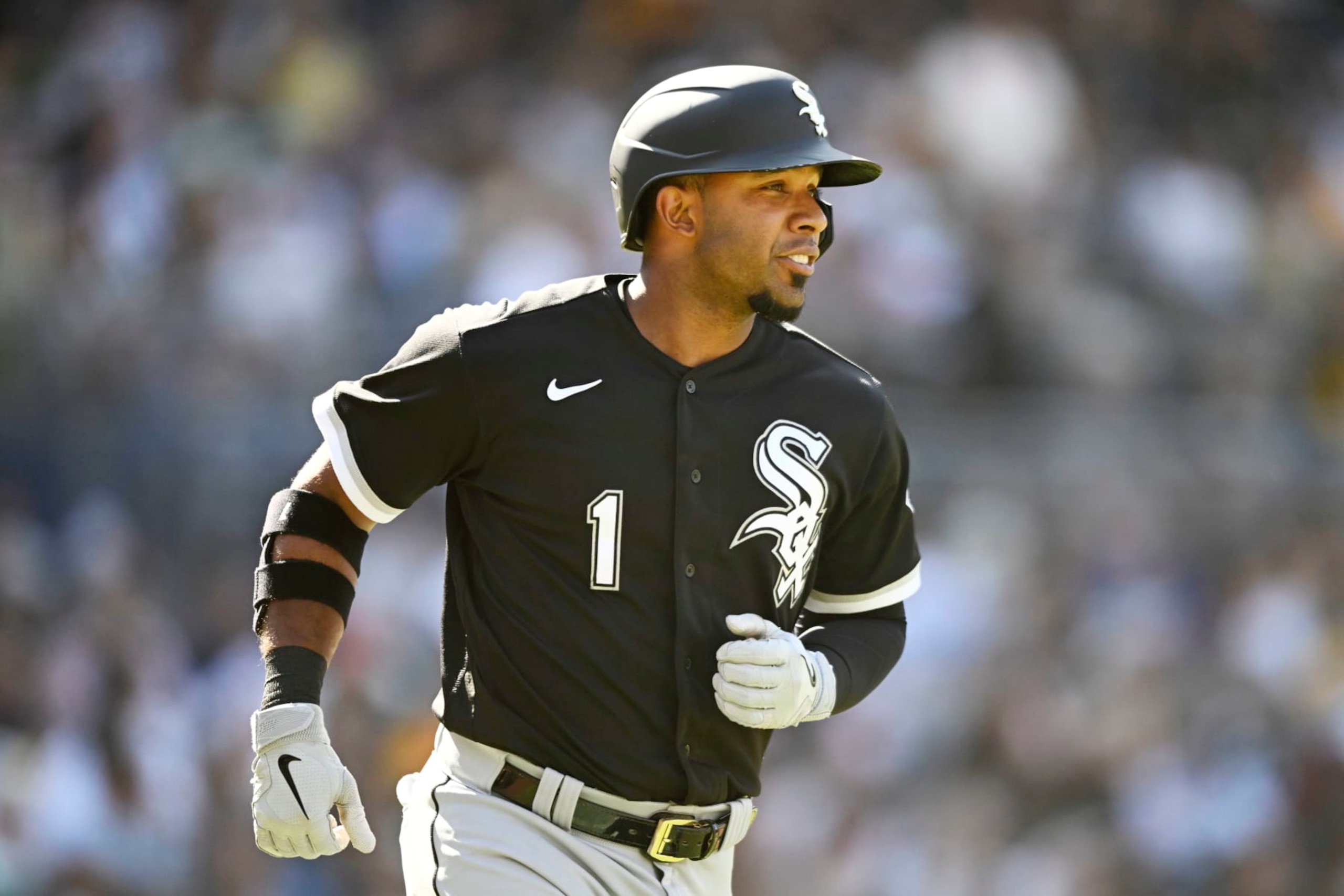 SAN DIEGO, CA - OCTOBER 2: Elvis Andrus #1 of the Chicago White Sox rounds the bases after hitting a solo home run during the sixth inning of a baseball game against the San Diego Padres October 2, 2022 at Petco Park in San Diego, California. (Photo by Denis Poroy/Getty Images)