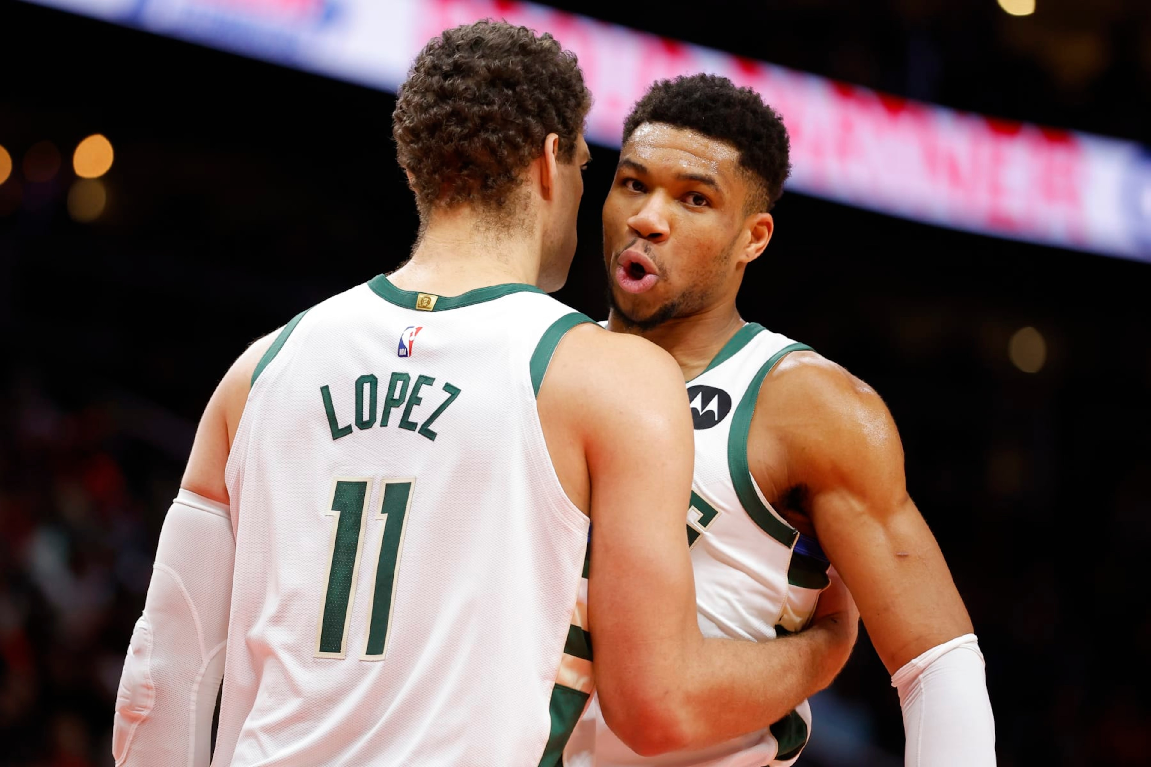 Brook Lopez and Giannis Antetokounmpo Brook Lopez and Giannis Antetokounmpo