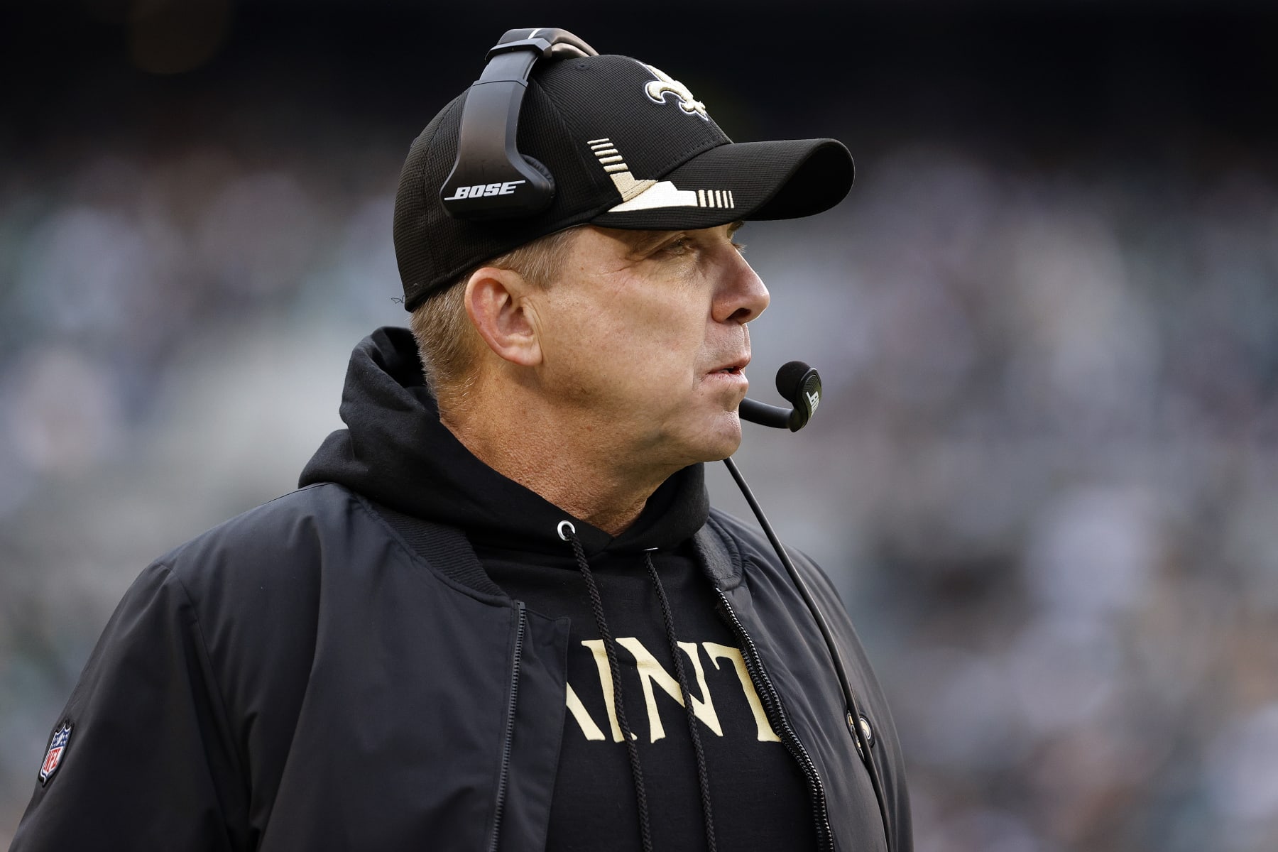 PHILADELPHIA, PENNSYLVANIA - NOVEMBER 21: Head coach Sean Payton of the New Orleans Saints  looks on during the second quarter against the Philadelphia Eagles at Lincoln Financial Field on November 21, 2021 in Philadelphia, Pennsylvania. (Photo by Tim Nwachukwu/Getty Images)