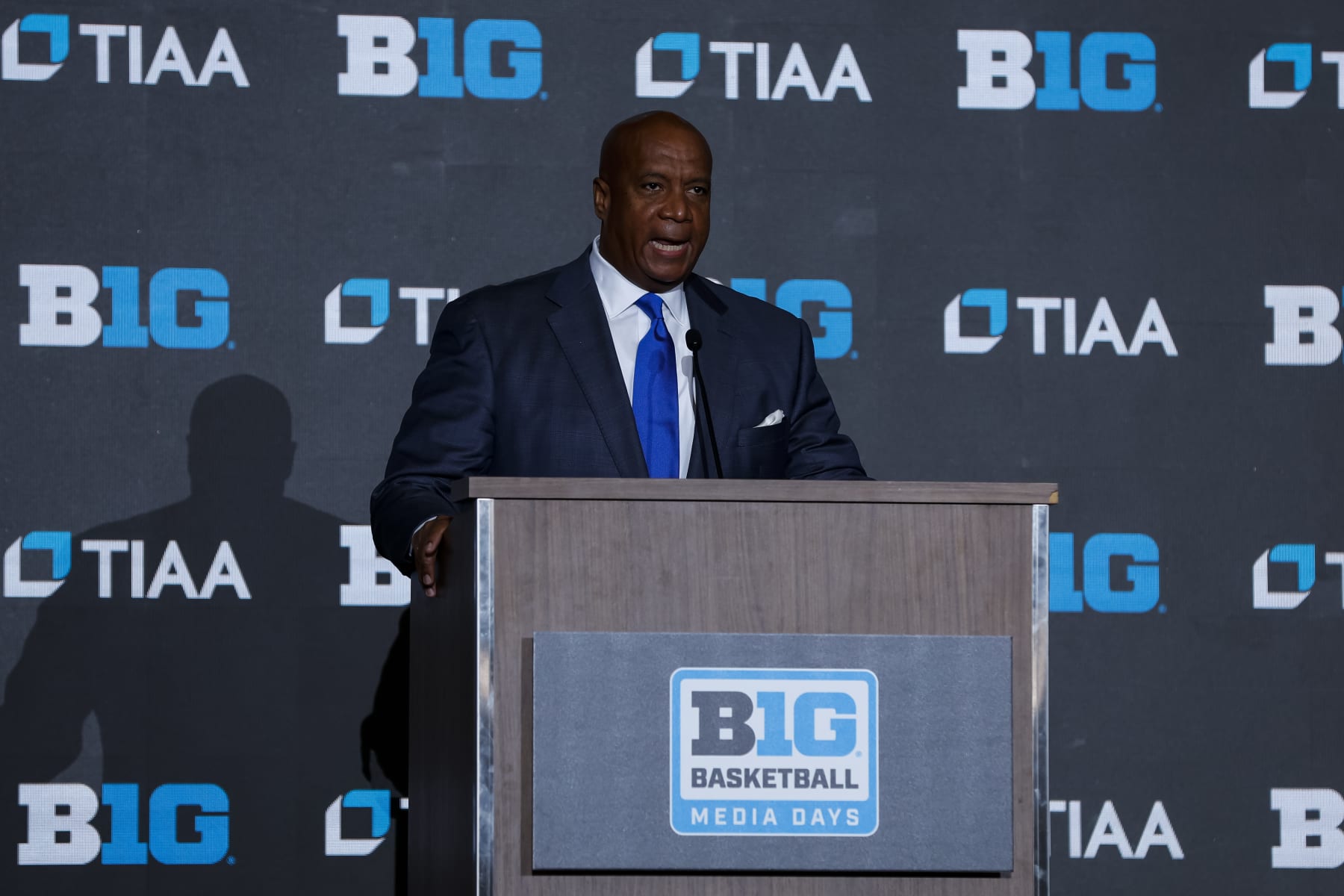 MINNEAPOLIS, MN - OCTOBER 12: Commissioner Kevin Warren of the Big Ten speaks to media during Big Ten Media Days at Target Center on October 12, 2022 in Minneapolis, Minnesota. (Photo by David Berding/Getty Images)