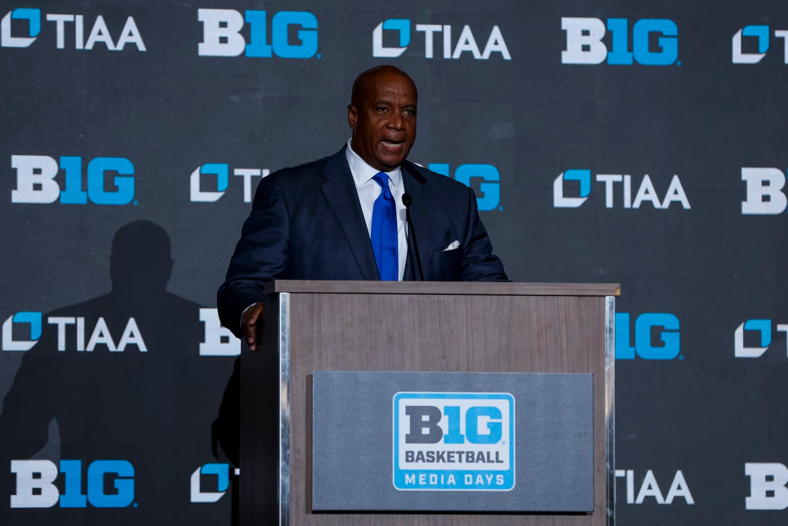 MINNEAPOLIS, MN - OCTOBER 12: Commissioner Kevin Warren of the Big Ten speaks to media during Big Ten Media Days at Target Center on October 12, 2022 in Minneapolis, Minnesota. (Photo by David Berding/Getty Images)