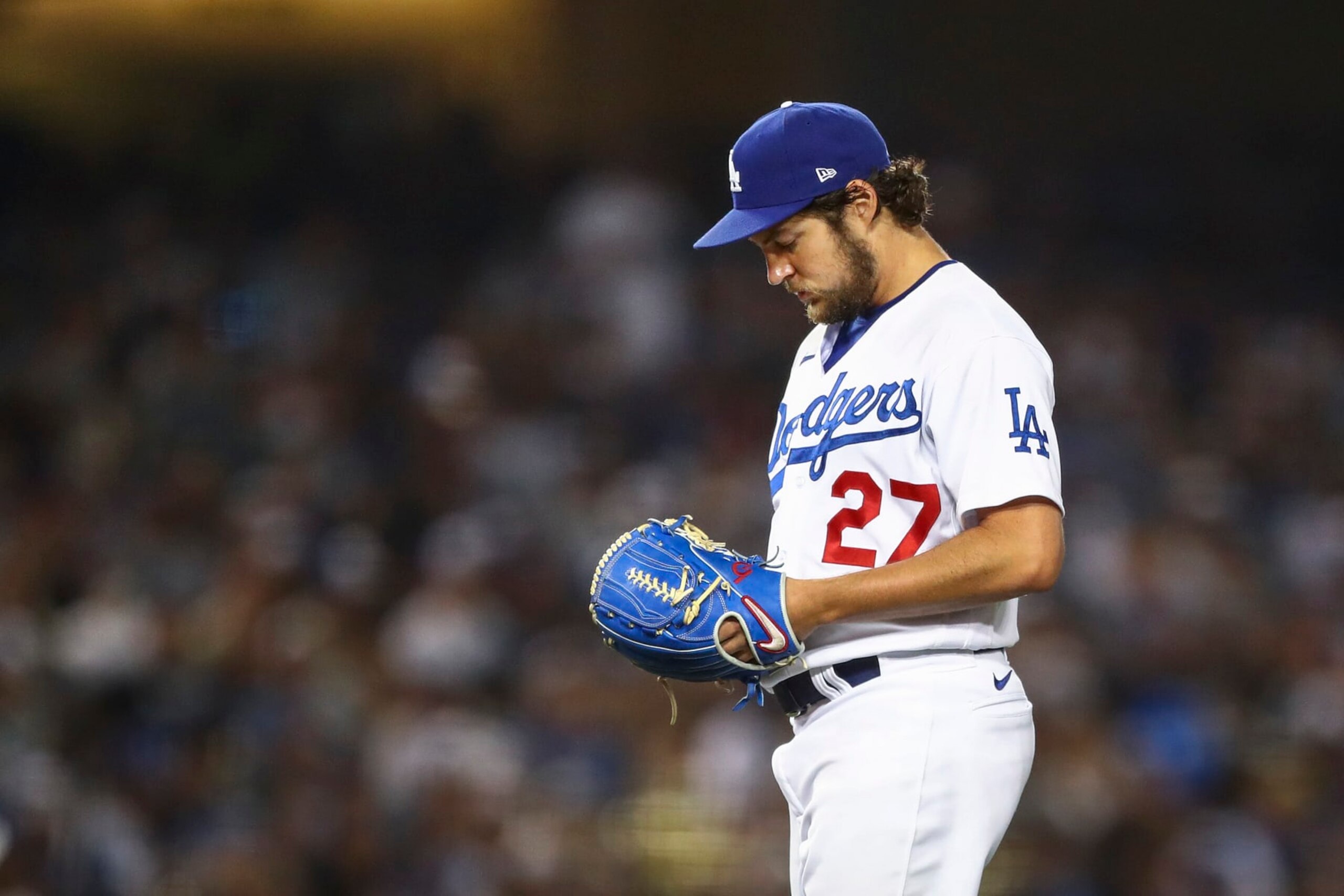 LOS ANGELES, CALIFORNIA - JUNE 28: Trevor Bauer #27 of the Los Angeles Dodgers pitches in the sixth inning against the San Francisco Giants at Dodger Stadium on June 28, 2021 in Los Angeles, California. (Photo by Meg Oliphant/Getty Images) LOS ANGELES, CALIFORNIA - JUNE 28: Trevor Bauer #27 of the Los Angeles Dodgers pitches in the sixth inning against the San Francisco Giants at Dodger Stadium on June 28, 2021 in Los Angeles, California. (Photo by Meg Oliphant/Getty Images)