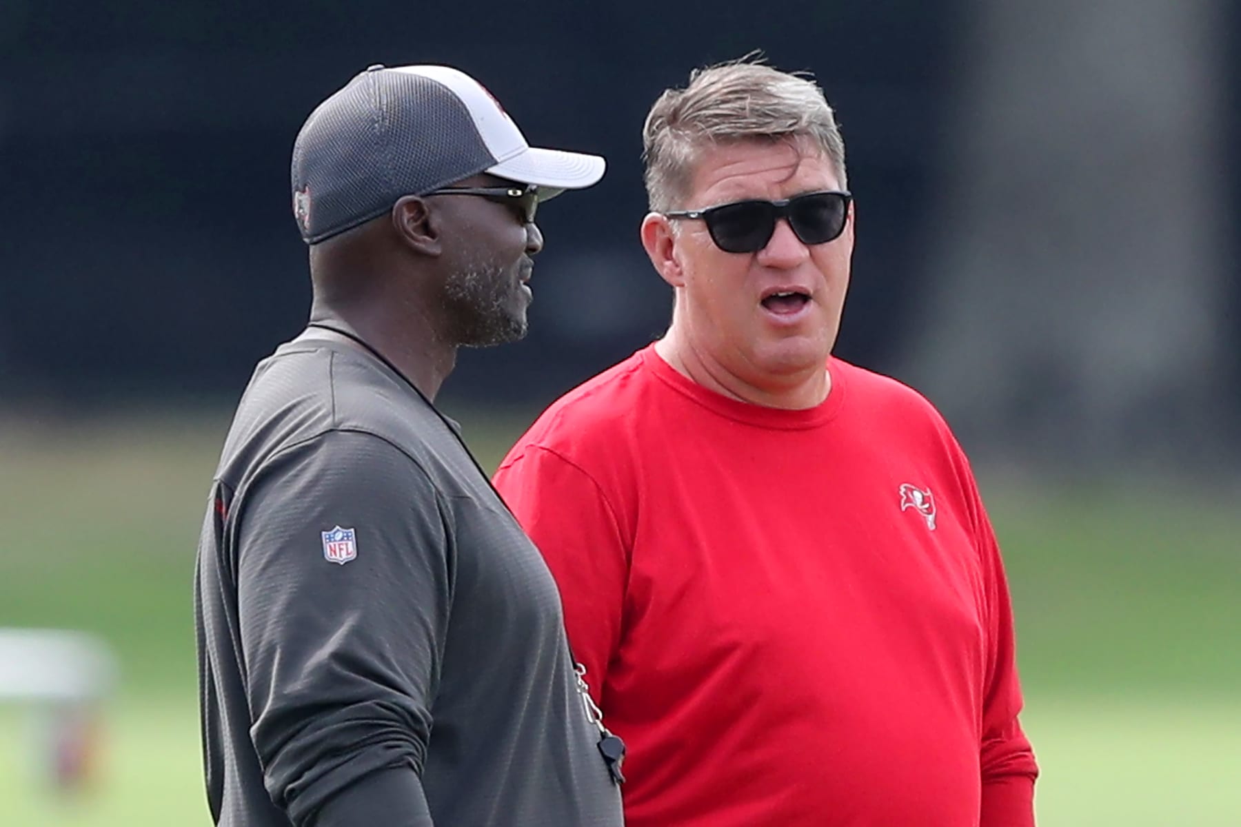 Tampa Bay Buccaneers head coach Todd Bowles (left) and general manager Jason Licht