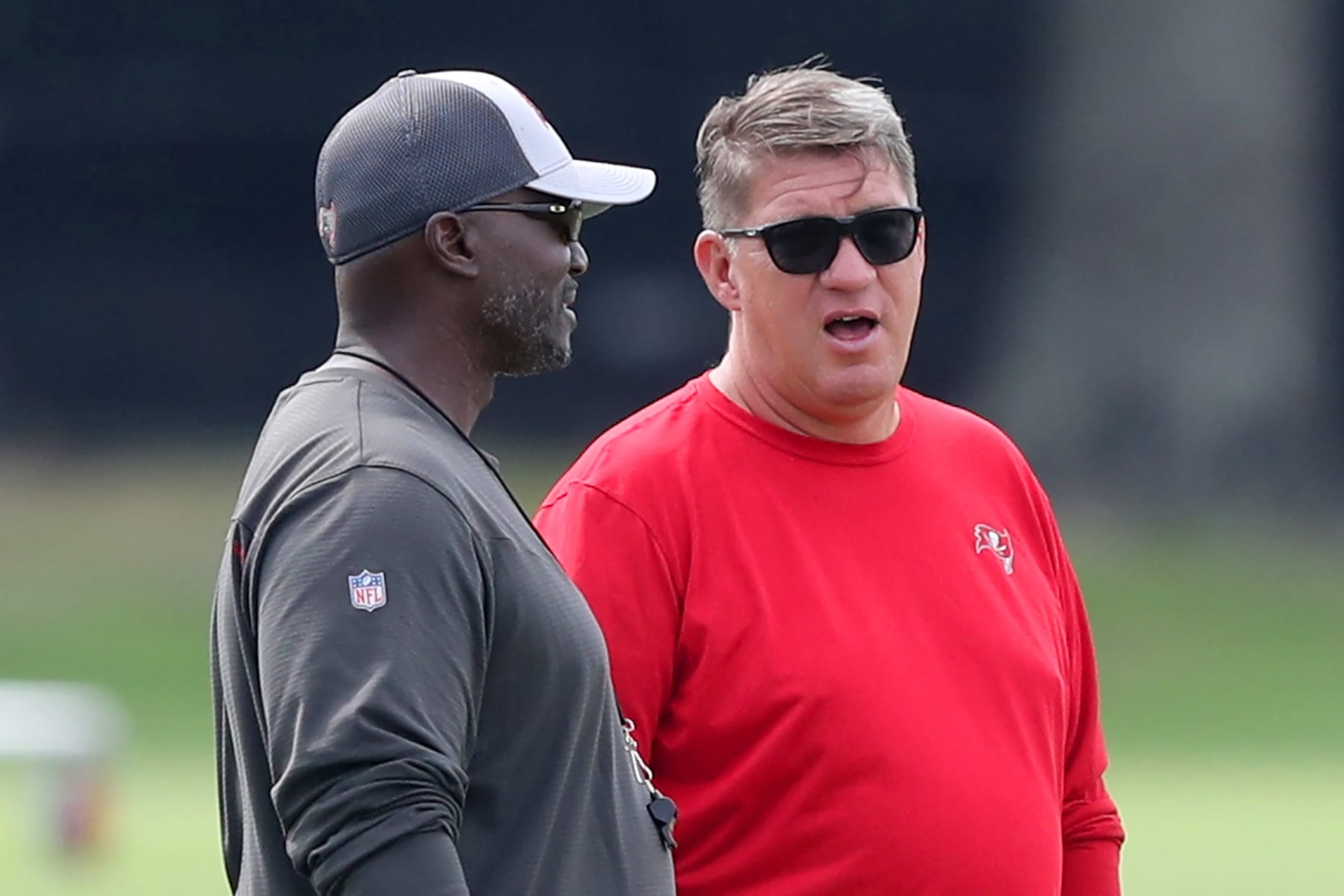 Tampa Bay Buccaneers head coach Todd Bowles (left) and general manager Jason Licht