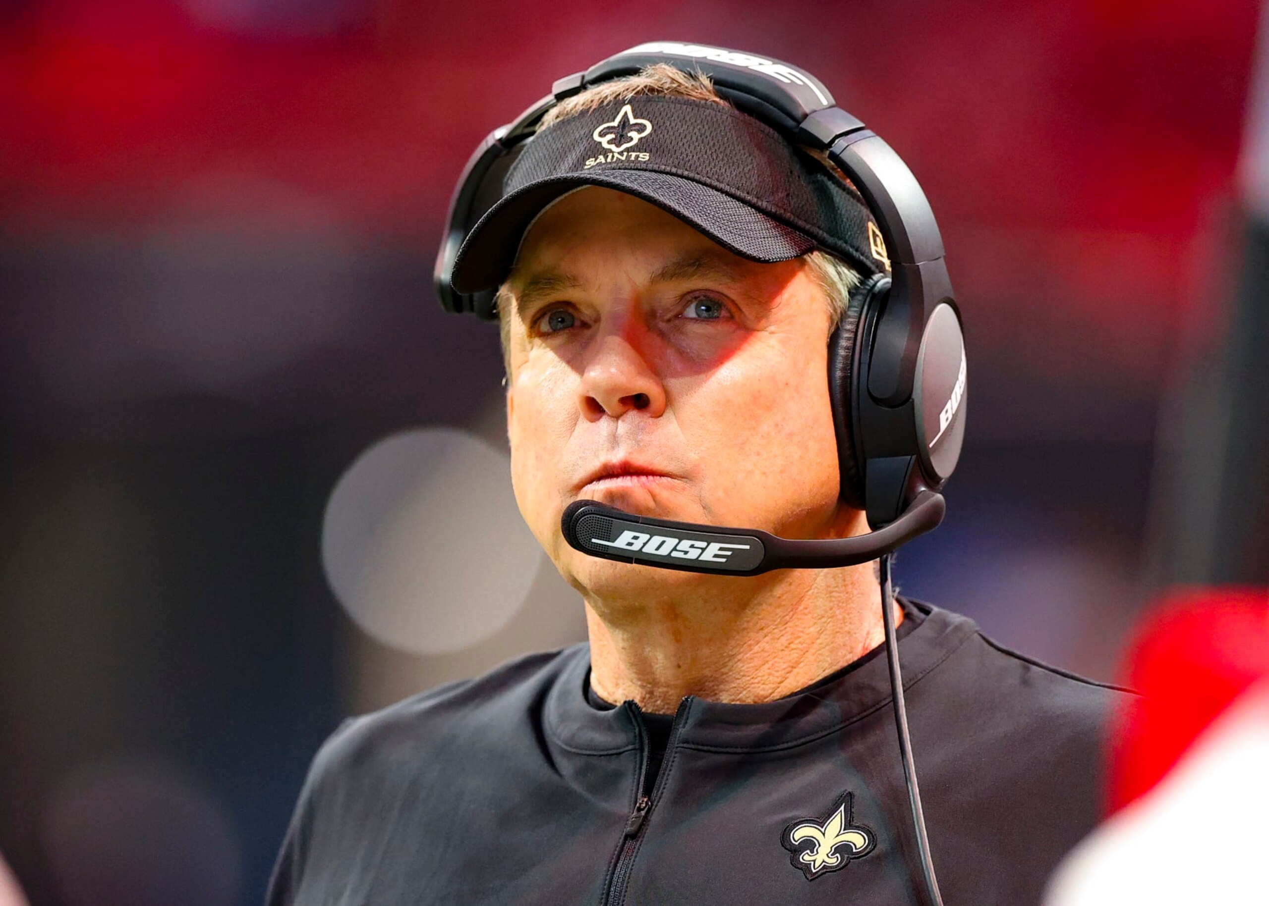 ATLANTA, GA - JANUARY 09: Head coach Sean Payton of the New Orleans Saints prior to the game against the Atlanta Falcons at Mercedes-Benz Stadium on January 9, 2022 in Atlanta, Georgia. (Photo by Todd Kirkland/Getty Images) ATLANTA, GA - JANUARY 09: Head coach Sean Payton of the New Orleans Saints prior to the game against the Atlanta Falcons at Mercedes-Benz Stadium on January 9, 2022 in Atlanta, Georgia. (Photo by Todd Kirkland/Getty Images)