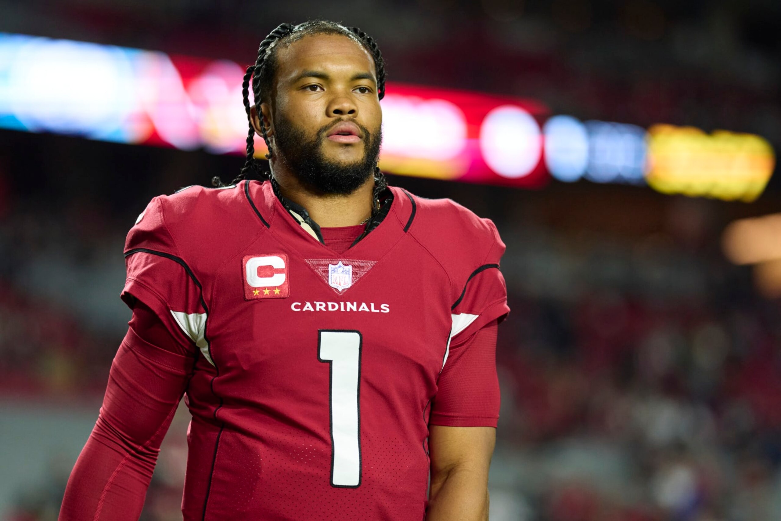 GLENDALE, AZ - DECEMBER 12: Kyler Murray #1 of the Arizona Cardinals warms up before kickoff against the New England Patriots at State Farm Stadium on December 12, 2022 in Glendale, Arizona. (Photo by Cooper Neill/Getty Images)