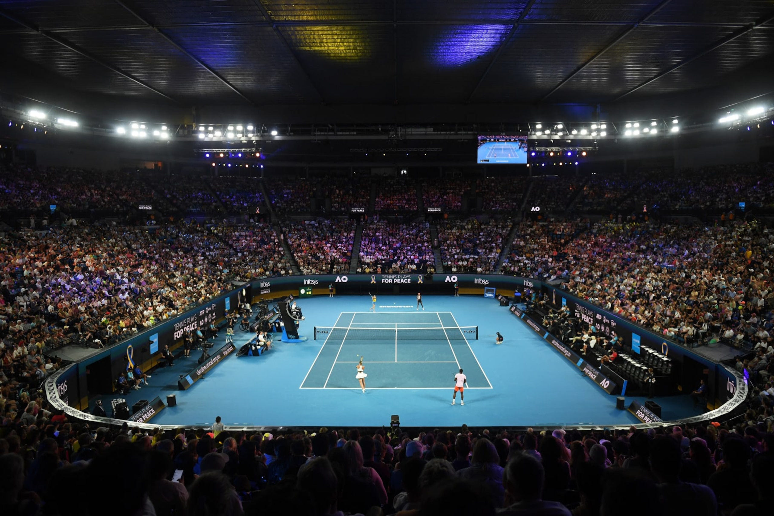 MELBOURNE, AUSTRALIA - JANUARY 11: A general view during the Tennis Plays For Peace event at Rod Laver Arena on January 11, 2023 in Melbourne, Australia. (Photo by Morgan Hancock/Getty Images) MELBOURNE, AUSTRALIA - JANUARY 11: A general view during the Tennis Plays For Peace event at Rod Laver Arena on January 11, 2023 in Melbourne, Australia. (Photo by Morgan Hancock/Getty Images)