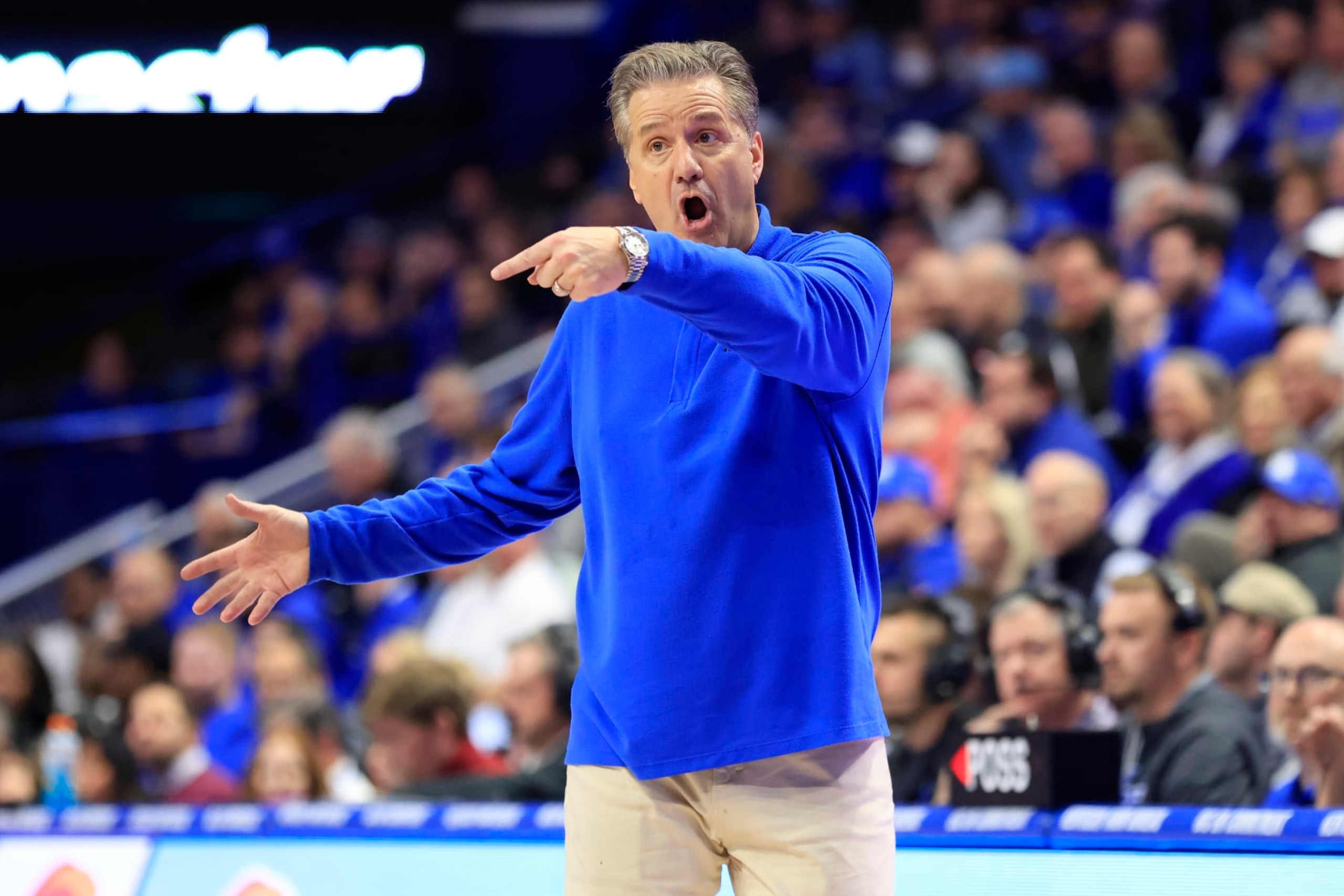 LEXINGTON, KENTUCKY - JANUARY 10: Head coach John Calipari of the Kentucky Wildcats reacts after a play in the game against the South Carolina Gamecocks at Rupp Arena on January 10, 2023 in Lexington, Kentucky. (Photo by Justin Casterline/Getty Images)
