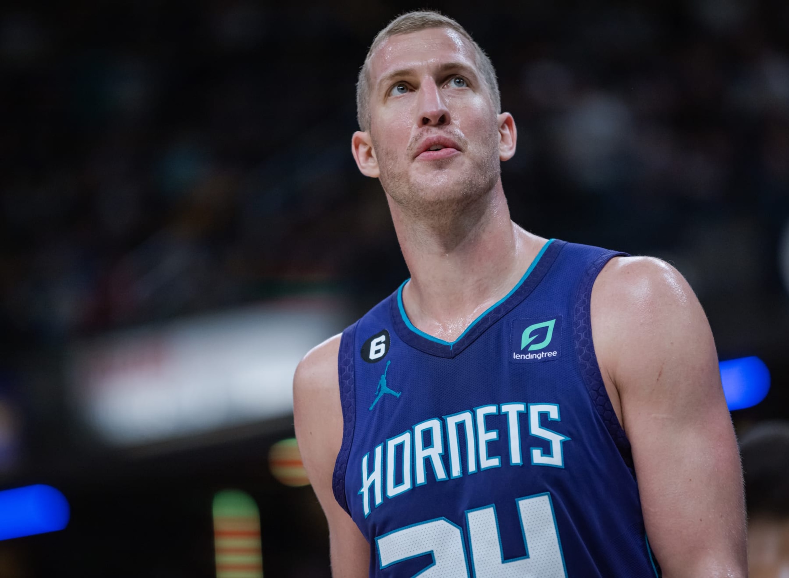 INDIANAPOLIS, IN - JANUARY 08: Mason Plumlee #24 of the Charlotte Hornets is seen during the game against the Indiana Pacers at Gainbridge Fieldhouse on January 8, 2023 in Indianapolis, Indiana. NOTE TO USER: User expressly acknowledges and agrees that, by downloading and or using this photograph, User is consenting to the terms and conditions of the Getty Images License Agreement. (Photo by Michael Hickey/Getty Images)