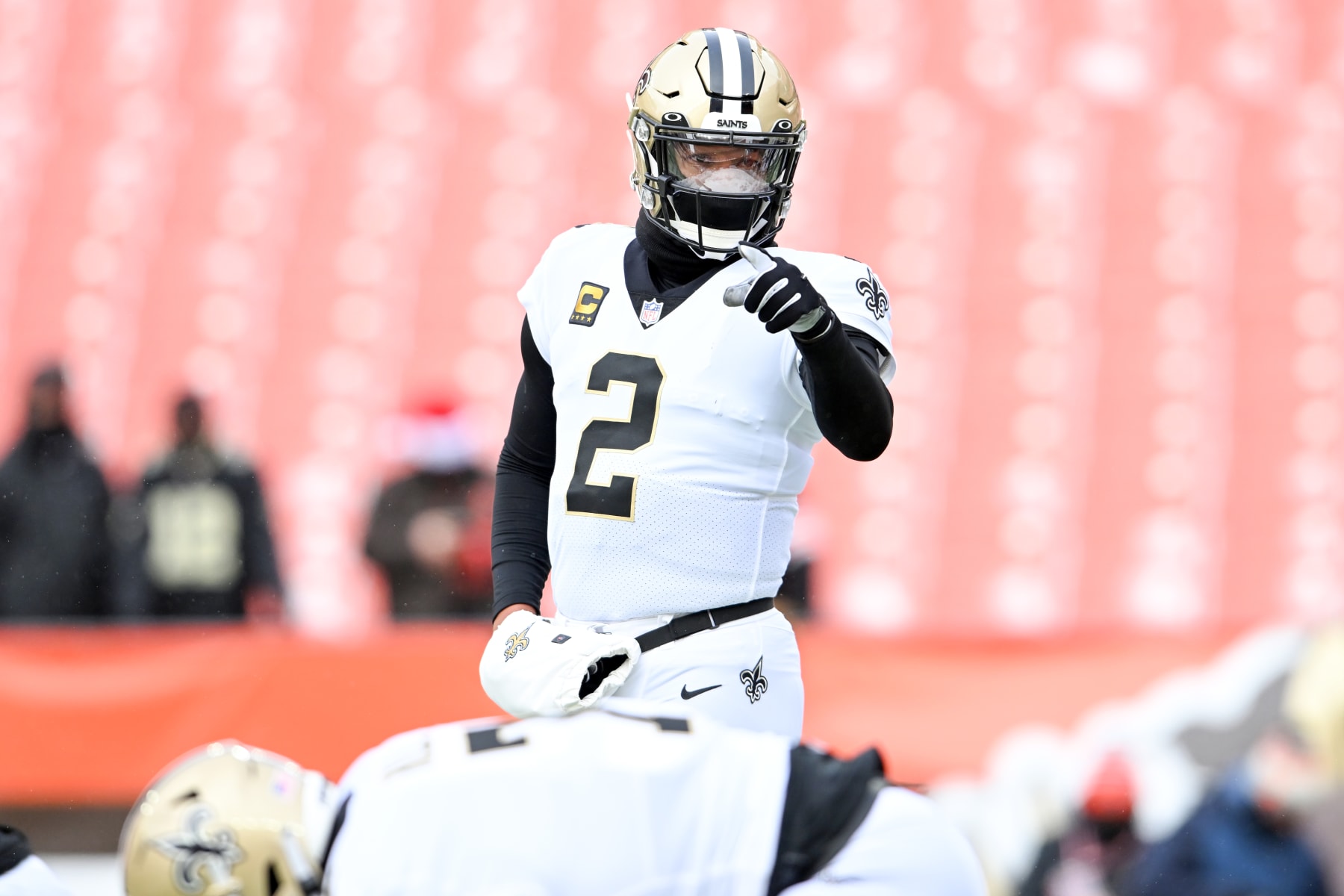 CLEVELAND, OHIO - DECEMBER 24: Jameis Winston #2 of the New Orleans Saints warms up prior to a game against the Cleveland Browns at FirstEnergy Stadium on December 24, 2022 in Cleveland, Ohio. (Photo by Nick Cammett/Diamond Images via Getty Images)