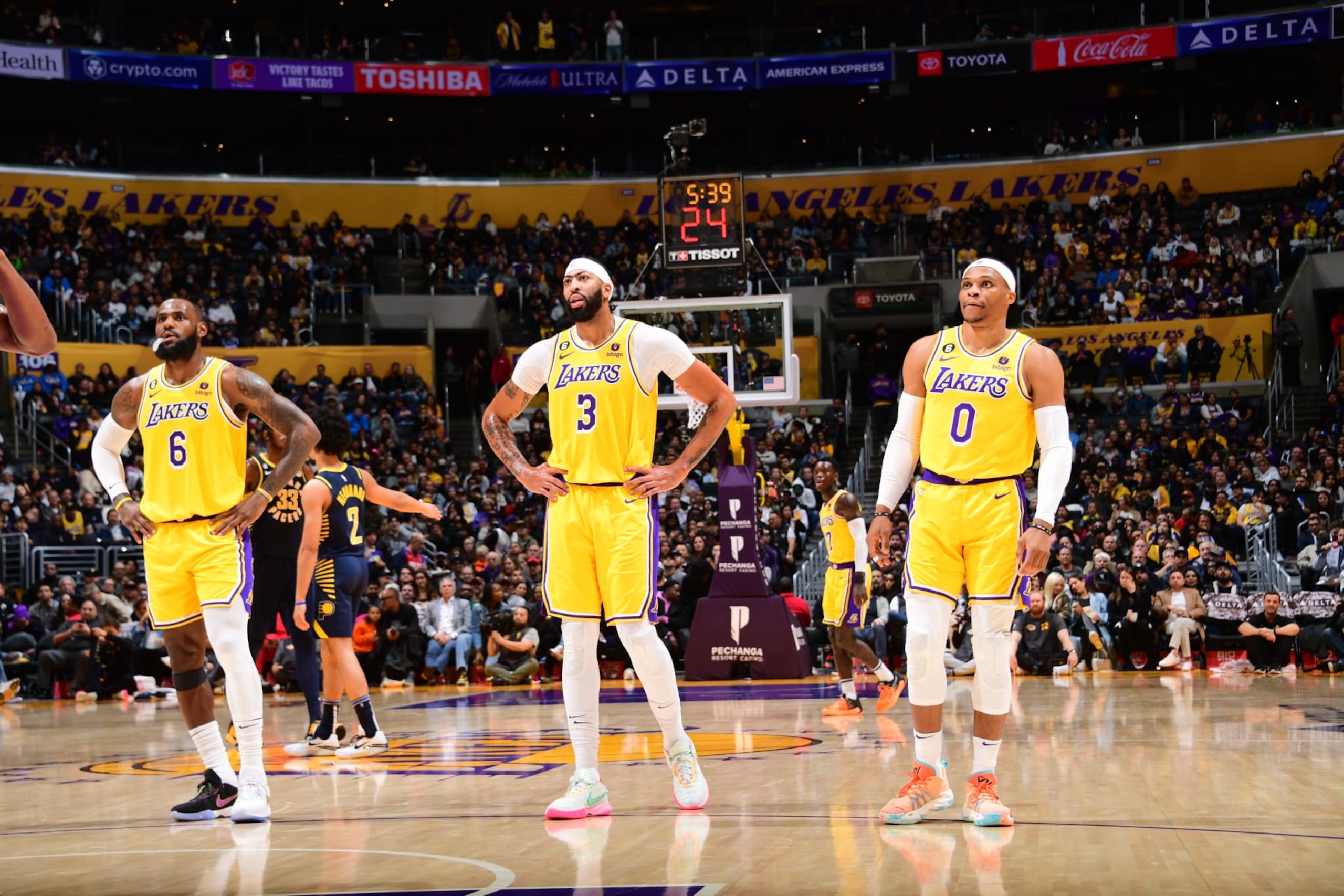 (L-R) LeBron James, Anthony Davis and Russell Westbrook
