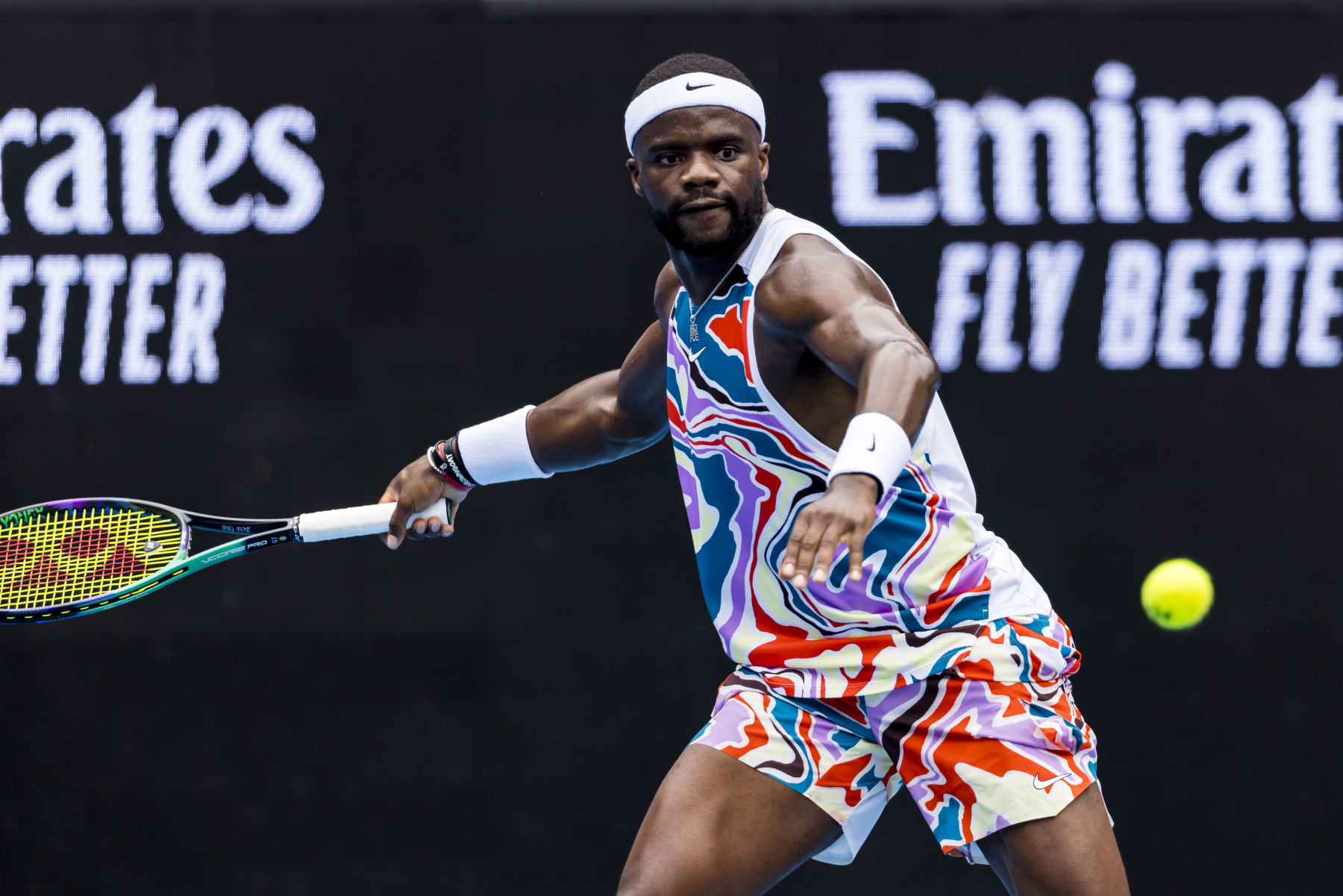 MELBOURNE, VIC - JANUARY 16: Frances Tiafoe of the United States of America in action during Round 1 of the 2023 Australian Open on January 16 2023, at Melbourne Park in Melbourne, Australia. (Photo by Jason Heidrich/Icon Sportswire via Getty Images)