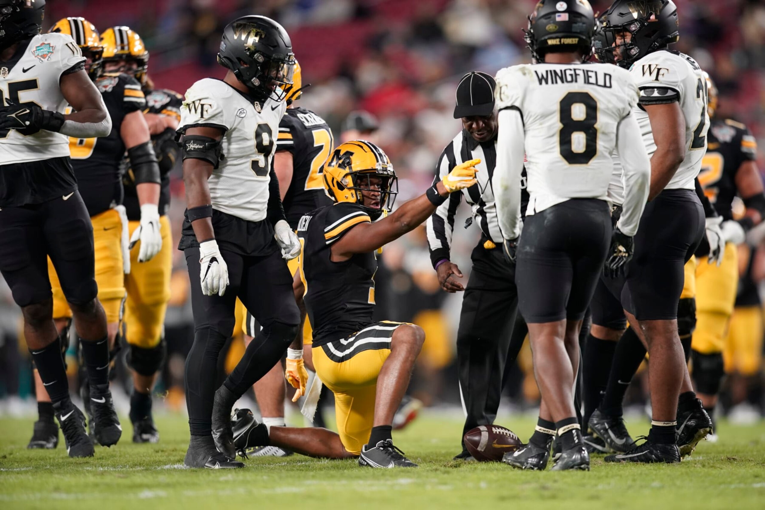 TAMPA, FL - DECEMBER 23: Missouri Tigers wide receiver Luther Burden III (3) signals for a first down after a catch during the Union Home Mortgage Gasparilla Bowl college football game against the Wake Forest Demon Deacons at Raymond James Stadium in Tampa FL on December 23, 2022. (Photo by Chris Leduc/Icon Sportswire via Getty Images)