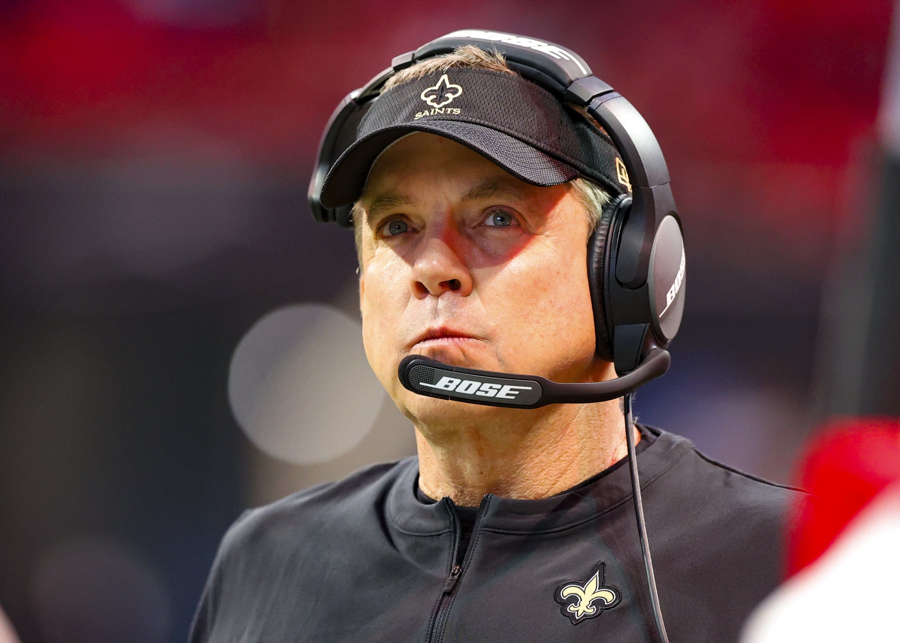 ATLANTA, GA - JANUARY 09: Head coach Sean Payton of the New Orleans Saints prior to the game against the Atlanta Falcons at Mercedes-Benz Stadium on January 9, 2022 in Atlanta, Georgia. (Photo by Todd Kirkland/Getty Images)