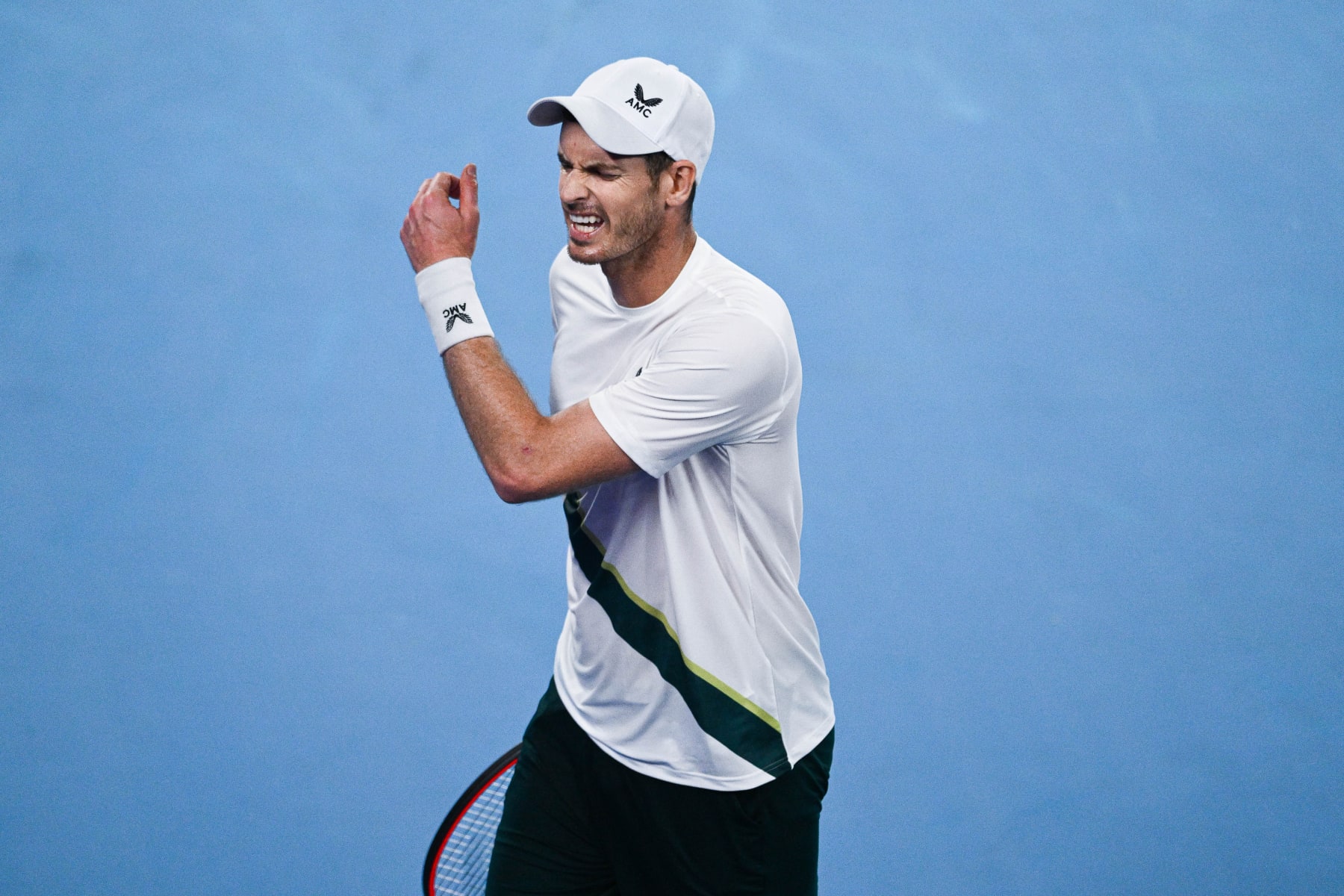 MELBOURNE, AUSTRALIA - JANUARY 17:  Andy Murray reacts during his first round match at the Australian Open grand slam tennis tournament at Melbourne Park in Melbourne, Australia on January 17, 2023 (Photo by Stringer/Anadolu Agency via Getty Images)