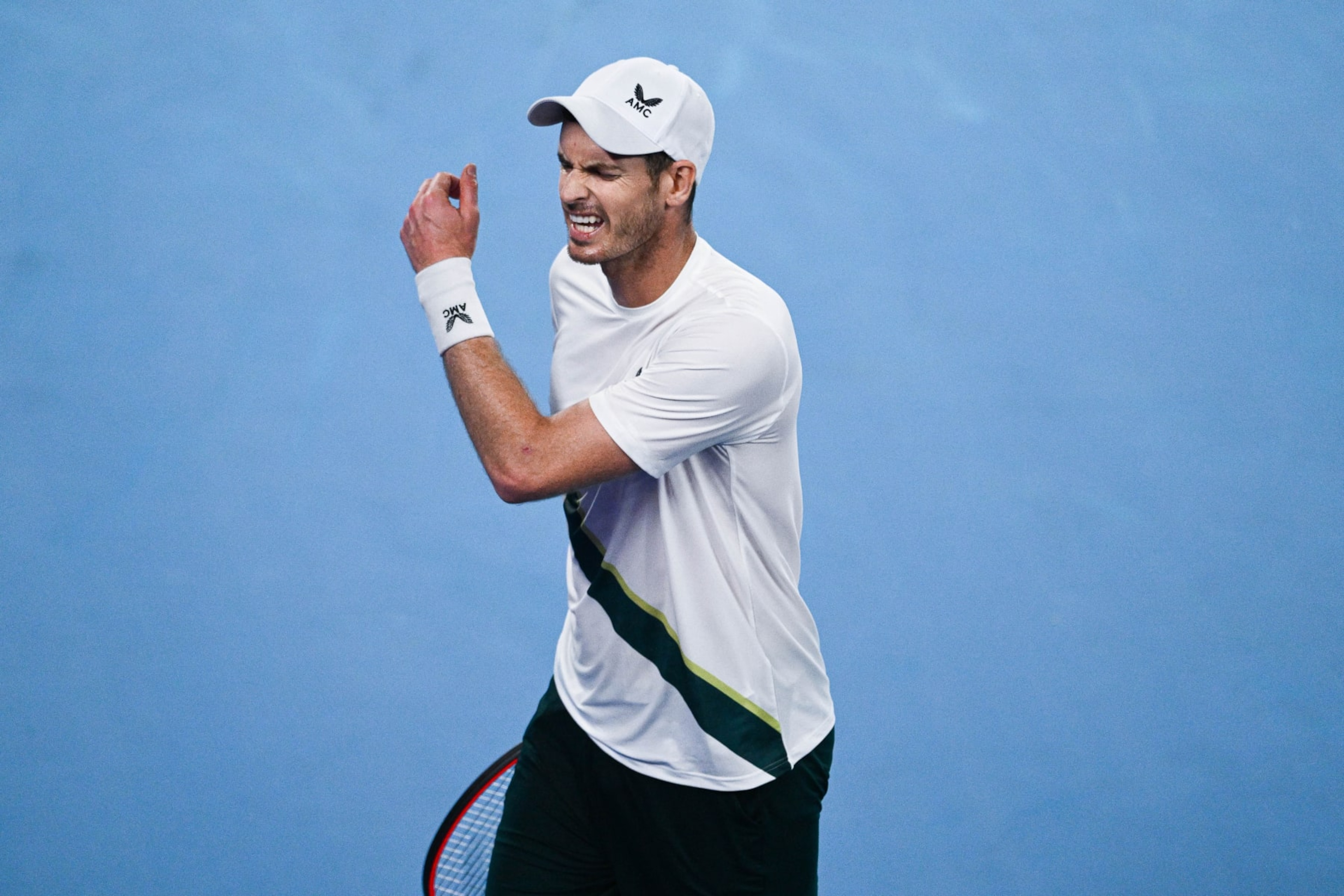 MELBOURNE, AUSTRALIA - JANUARY 17:  Andy Murray reacts during his first round match at the Australian Open grand slam tennis tournament at Melbourne Park in Melbourne, Australia on January 17, 2023 (Photo by Stringer/Anadolu Agency via Getty Images)