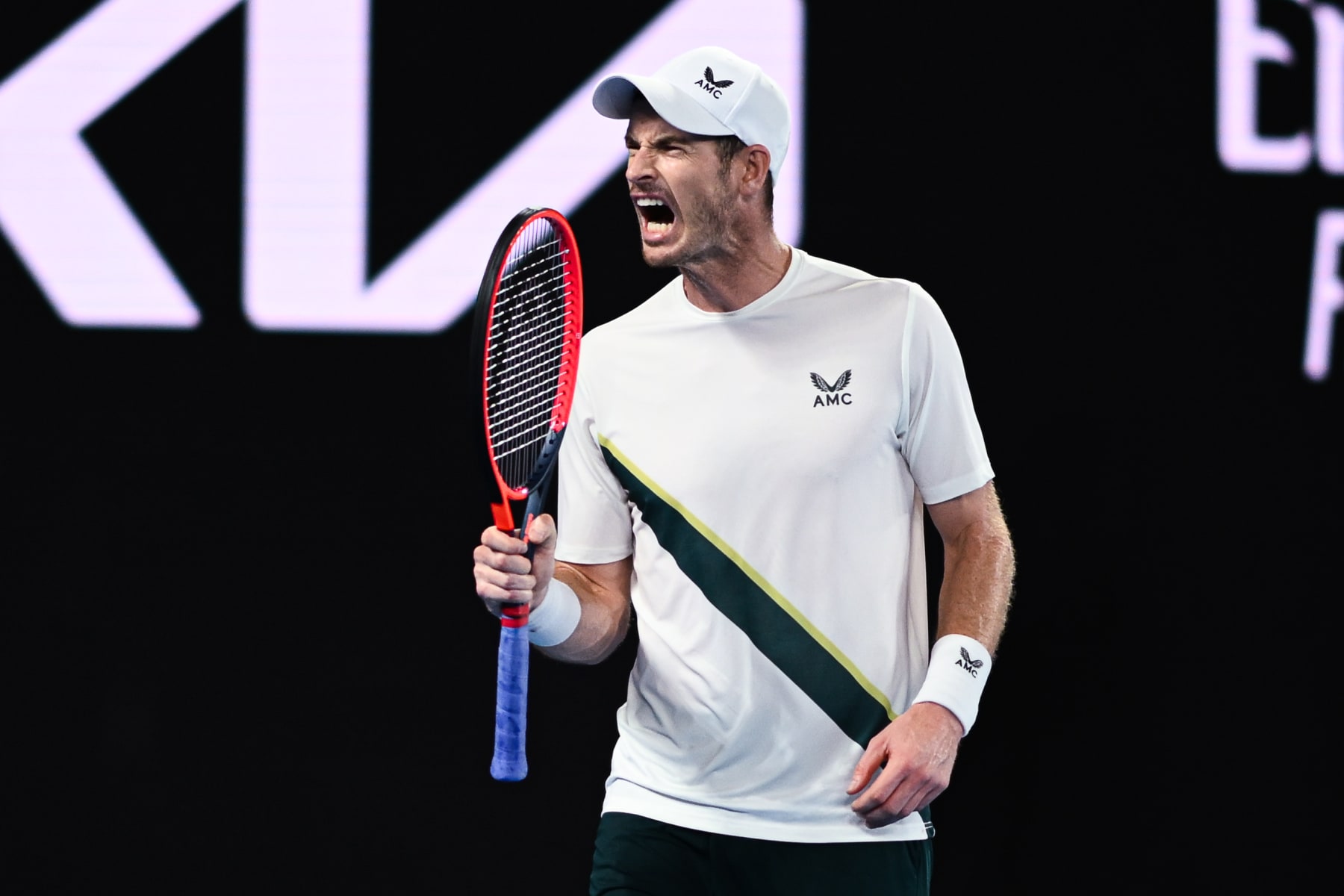 MELBOURNE, AUSTRALIA - JANUARY 17:  Andy Murray reacts during his first round match at the Australian Open grand slam tennis tournament at Melbourne Park in Melbourne, Australia on January 17, 2023 (Photo by Stringer/Anadolu Agency via Getty Images)