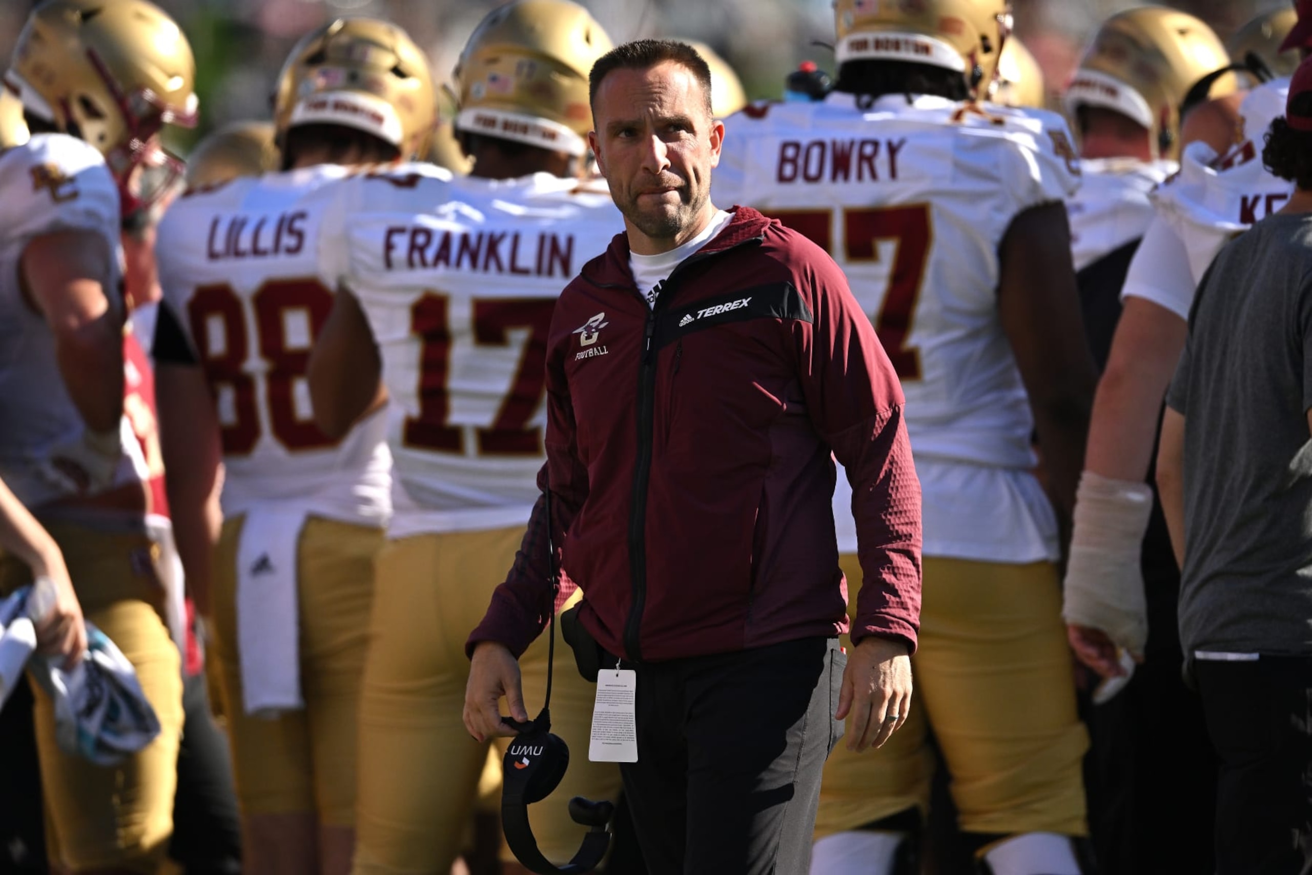 WINSTON-SALEM, NORTH CAROLINA - OCTOBER 22: Head coach Jeff Hafley of the Boston College Eagles watches his team play against the Wake Forest Demon Deacons during their game at Truist Field on October 22, 2022 in Winston-Salem, North Carolina. (Photo by Grant Halverson/Getty Images)