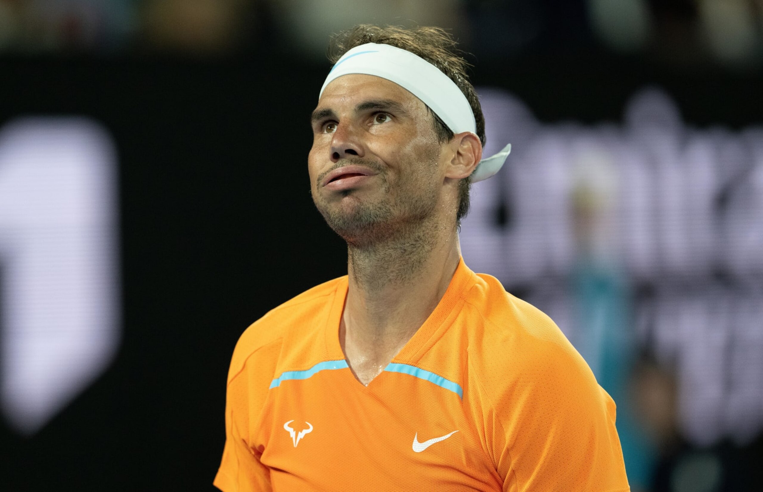 MELBOURNE, AUSTRALIA - JANUARY 18: Rafael Nadal of Spain reacts in their round two singles match against Mackenzie McDonald of the United States during day three of the 2023 Australian Open at Melbourne Park on January 18, 2023 in Melbourne, Australia. (Photo by Will Murray/Getty Images) MELBOURNE, AUSTRALIA - JANUARY 18: Rafael Nadal of Spain reacts in their round two singles match against Mackenzie McDonald of the United States during day three of the 2023 Australian Open at Melbourne Park on January 18, 2023 in Melbourne, Australia. (Photo by Will Murray/Getty Images)
