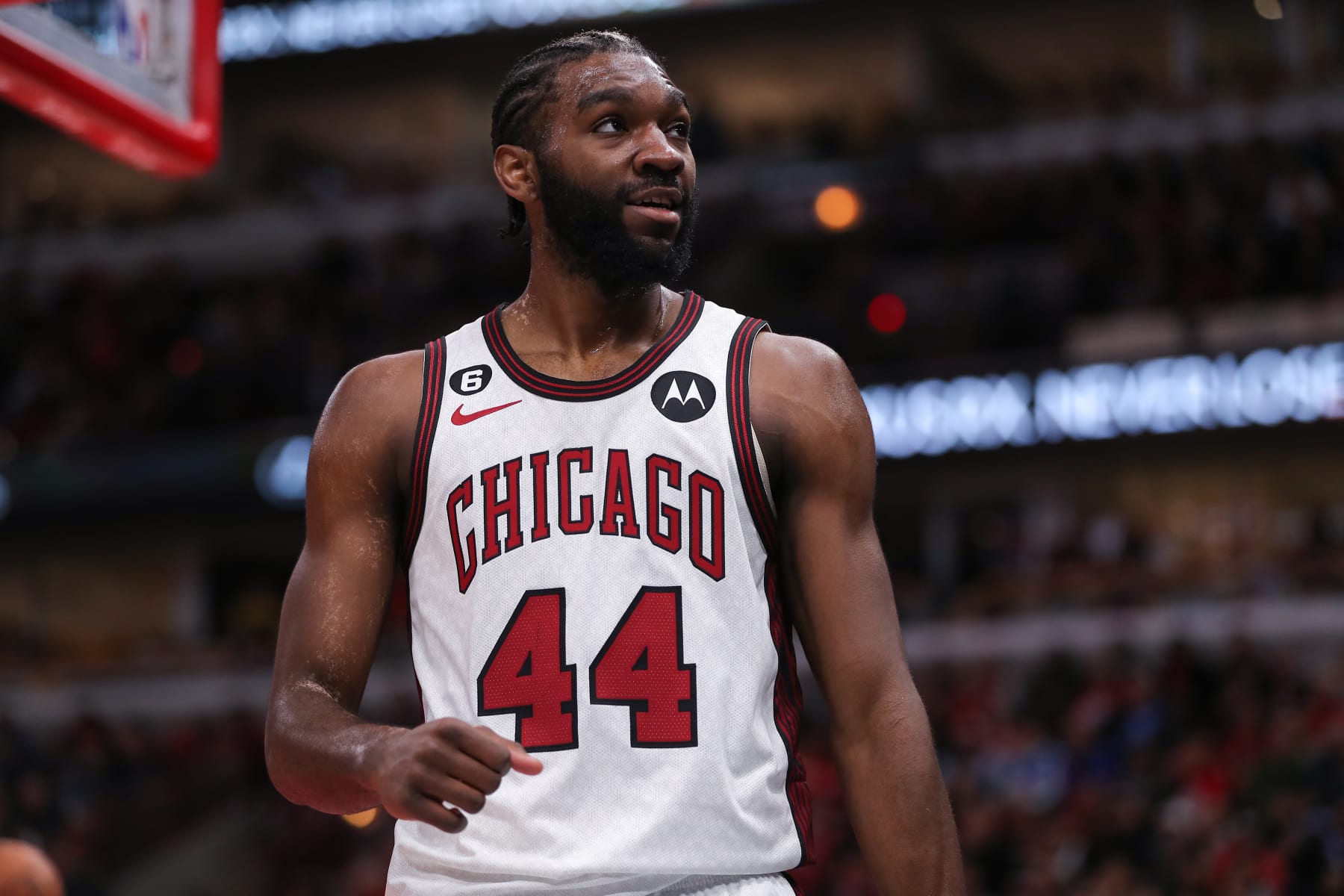 CHICAGO, IL - JANUARY 13: Chicago Bulls Forward Patrick Williams (44) looks on during a NBA game between the Oklahoma City Thunder and the Chicago Bulls on January 13, 2023 at the United Center in Chicago, IL. (Photo by Melissa Tamez/Icon Sportswire via Getty Images)