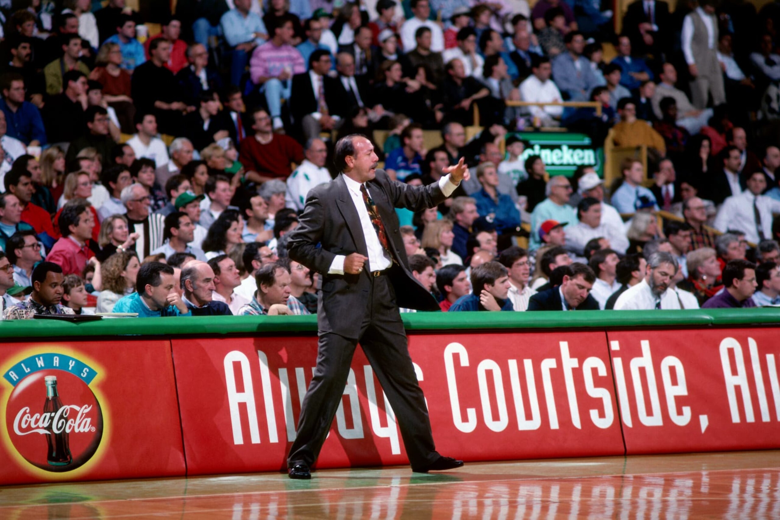 BOSTON, MA - 1994: Head Coach Chris Ford of the Boston Celtics looks on from the sideline during a game played circa 1994 at the Boston Garden in Boston, Massachusetts. NOTE TO USER: User expressly acknowledges and agrees that, by downloading and or using this photograph, User is consenting to the terms and conditions of the Getty Images License Agreement. Mandatory Copyright Notice: Copyright 1994 NBAE (Photo by Dick Raphael/NBAE via Getty Images) BOSTON, MA - 1994: Head Coach Chris Ford of the Boston Celtics looks on from the sideline during a game played circa 1994 at the Boston Garden in Boston, Massachusetts. NOTE TO USER: User expressly acknowledges and agrees that, by downloading and or using this photograph, User is consenting to the terms and conditions of the Getty Images License Agreement. Mandatory Copyright Notice: Copyright 1994 NBAE (Photo by Dick Raphael/NBAE via Getty Images)
