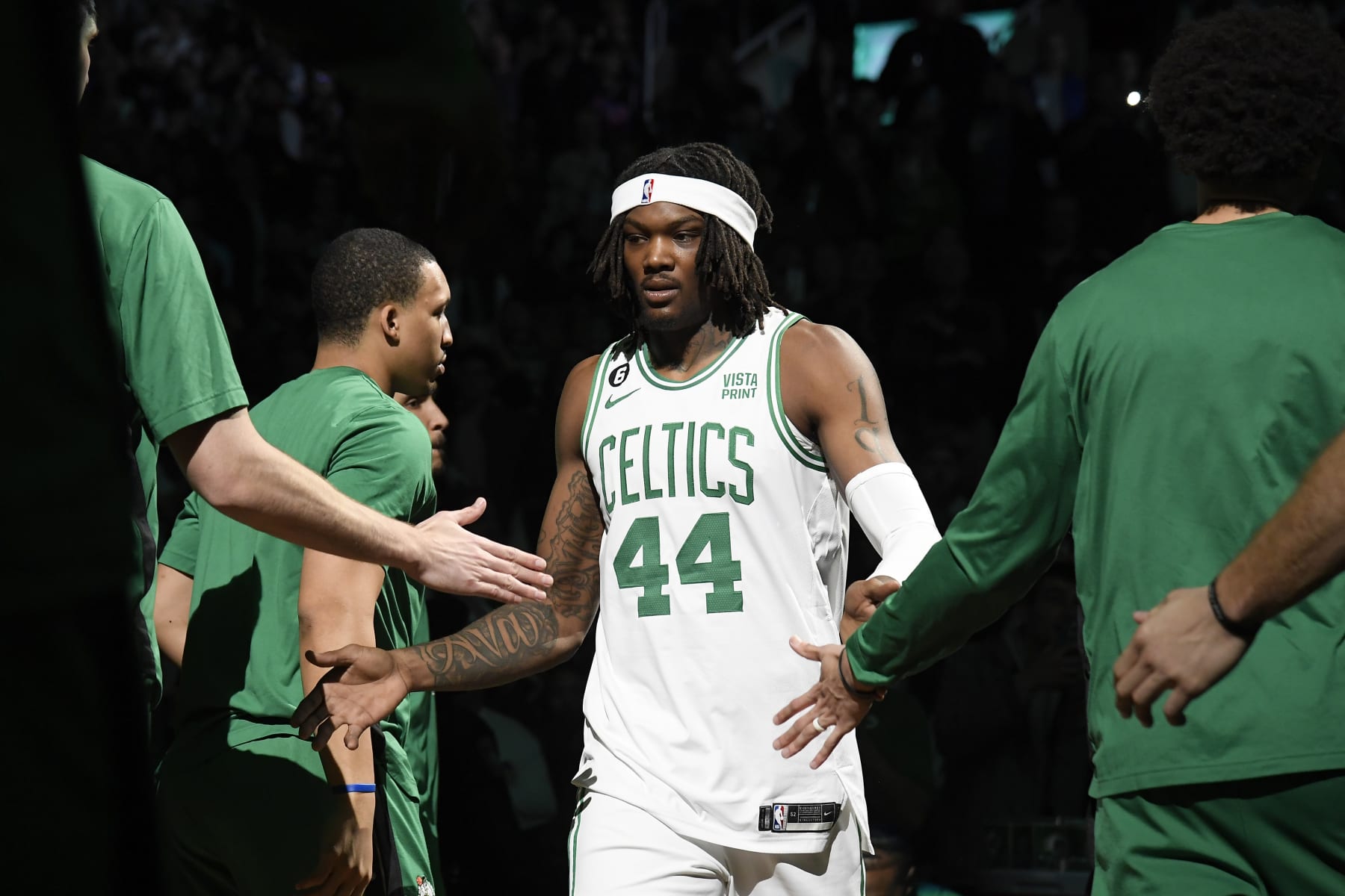 BOSTON, MA - JANUARY 9: Robert Williams III #44 of the Boston Celtics walks on to the court prior to the game against the Chicago Bulls on January 9, 2023 at the TD Garden in Boston, Massachusetts. NOTE TO USER: User expressly acknowledges and agrees that, by downloading and or using this photograph, User is consenting to the terms and conditions of the Getty Images License Agreement. Mandatory Copyright Notice: Copyright 2023 NBAE  (Photo by Brian Babineau/NBAE via Getty Images)
