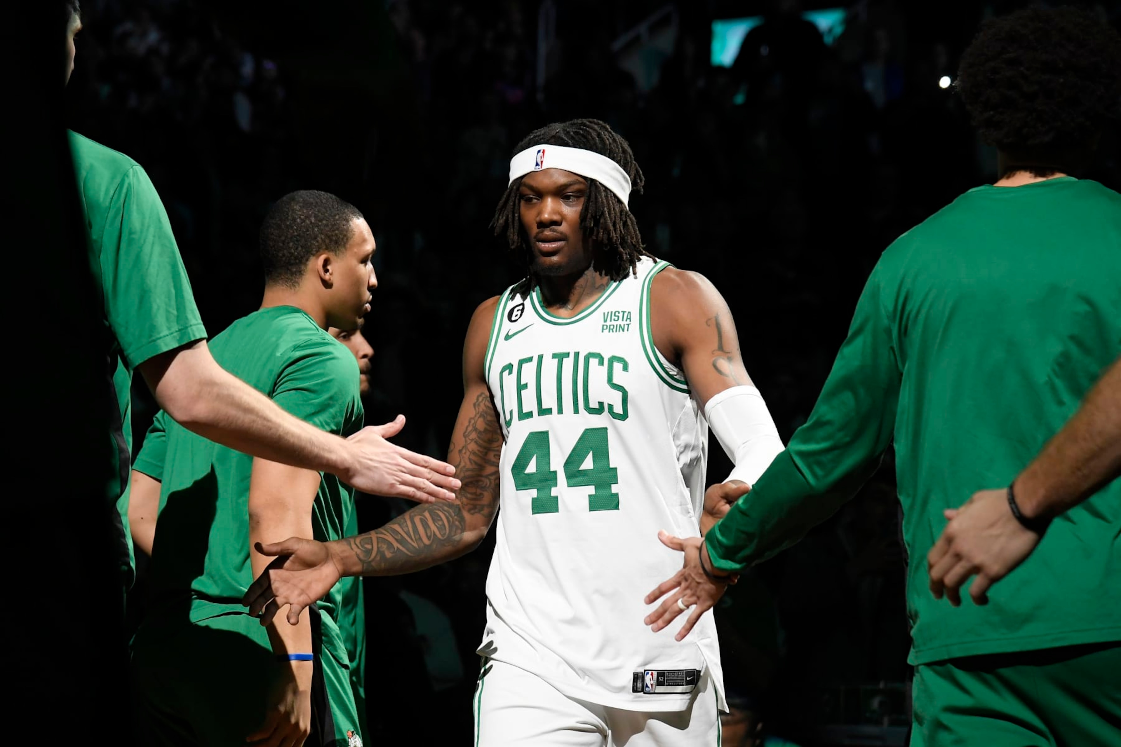 BOSTON, MA - JANUARY 9: Robert Williams III #44 of the Boston Celtics walks on to the court prior to the game against the Chicago Bulls on January 9, 2023 at the TD Garden in Boston, Massachusetts. NOTE TO USER: User expressly acknowledges and agrees that, by downloading and or using this photograph, User is consenting to the terms and conditions of the Getty Images License Agreement. Mandatory Copyright Notice: Copyright 2023 NBAE (Photo by Brian Babineau/NBAE via Getty Images) BOSTON, MA - JANUARY 9: Robert Williams III #44 of the Boston Celtics walks on to the court prior to the game against the Chicago Bulls on January 9, 2023 at the TD Garden in Boston, Massachusetts. NOTE TO USER: User expressly acknowledges and agrees that, by downloading and or using this photograph, User is consenting to the terms and conditions of the Getty Images License Agreement. Mandatory Copyright Notice: Copyright 2023 NBAE (Photo by Brian Babineau/NBAE via Getty Images)