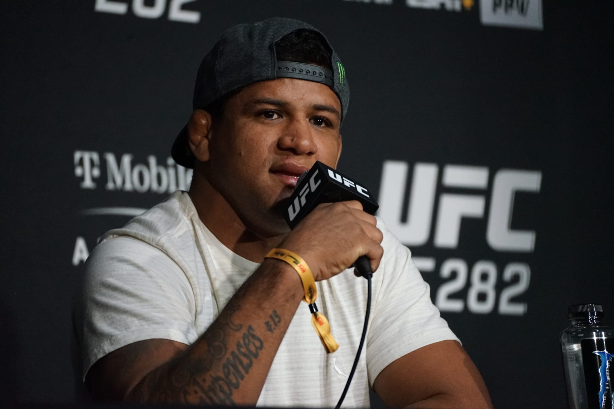 LAS VEGAS, NV -  DECEMBER 10: Gilbert Burns appears at the UFC 282 post-fight press conference on December 10, 2022, at the T-Mobile Arena in Las Vegas, NV. (Photo by Amy Kaplan/Icon Sportswire via Getty Images)