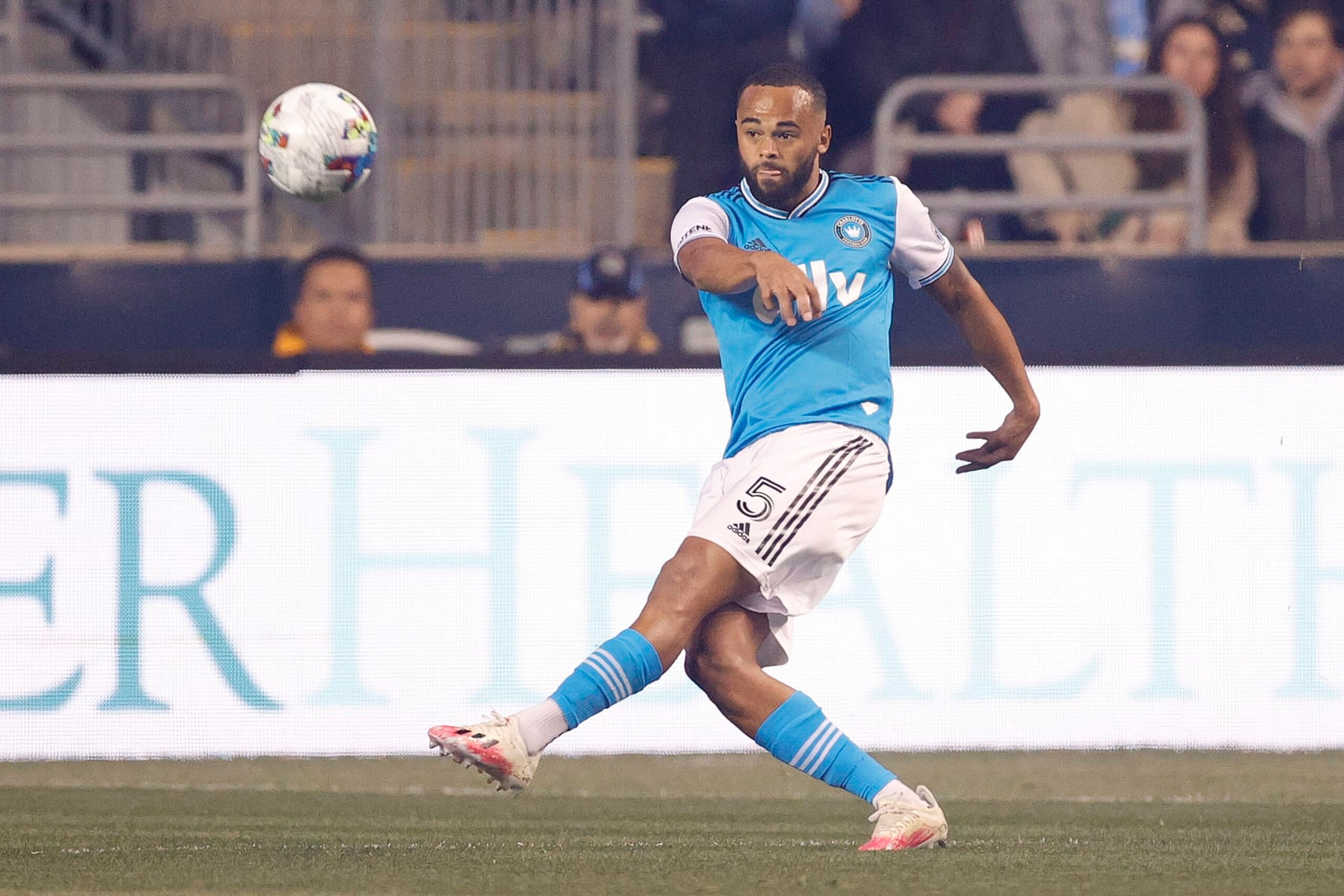 CHESTER, PENNSYLVANIA - APRIL 02: Anton Walkes #5 of Charlotte FC passes the ball against Philadelphia Union at Subaru Park on April 02, 2022 in Chester, Pennsylvania. (Photo by Tim Nwachukwu/Getty Images) CHESTER, PENNSYLVANIA - APRIL 02: Anton Walkes #5 of Charlotte FC passes the ball against Philadelphia Union at Subaru Park on April 02, 2022 in Chester, Pennsylvania. (Photo by Tim Nwachukwu/Getty Images)