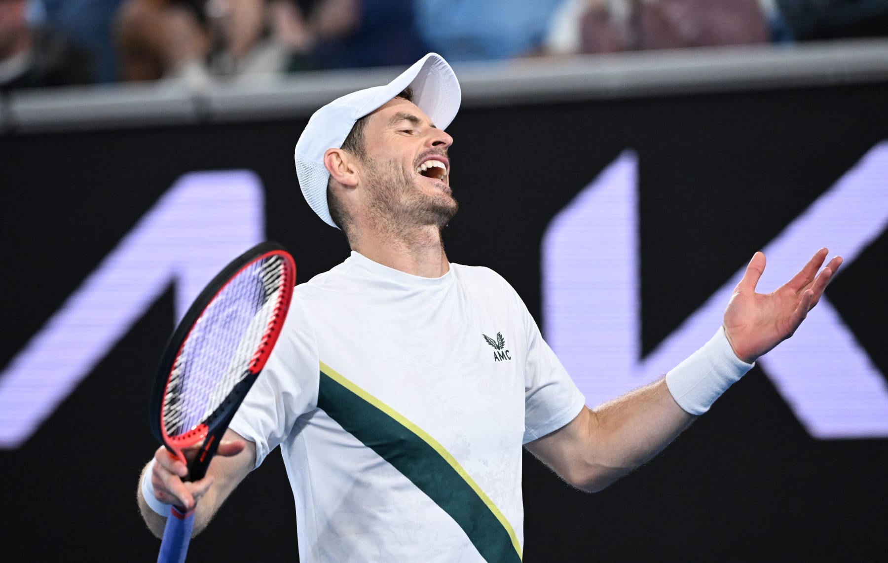 Britain's Andy Murray reacts after a point against Australia's Thanasi Kokkinakis during their men's singles match on day four of the Australian Open tennis tournament in Melbourne on January 20, 2023. - -- IMAGE RESTRICTED TO EDITORIAL USE - STRICTLY NO COMMERCIAL USE -- (Photo by WILLIAM WEST / AFP) / -- IMAGE RESTRICTED TO EDITORIAL USE - STRICTLY NO COMMERCIAL USE -- (Photo by WILLIAM WEST/AFP via Getty Images)