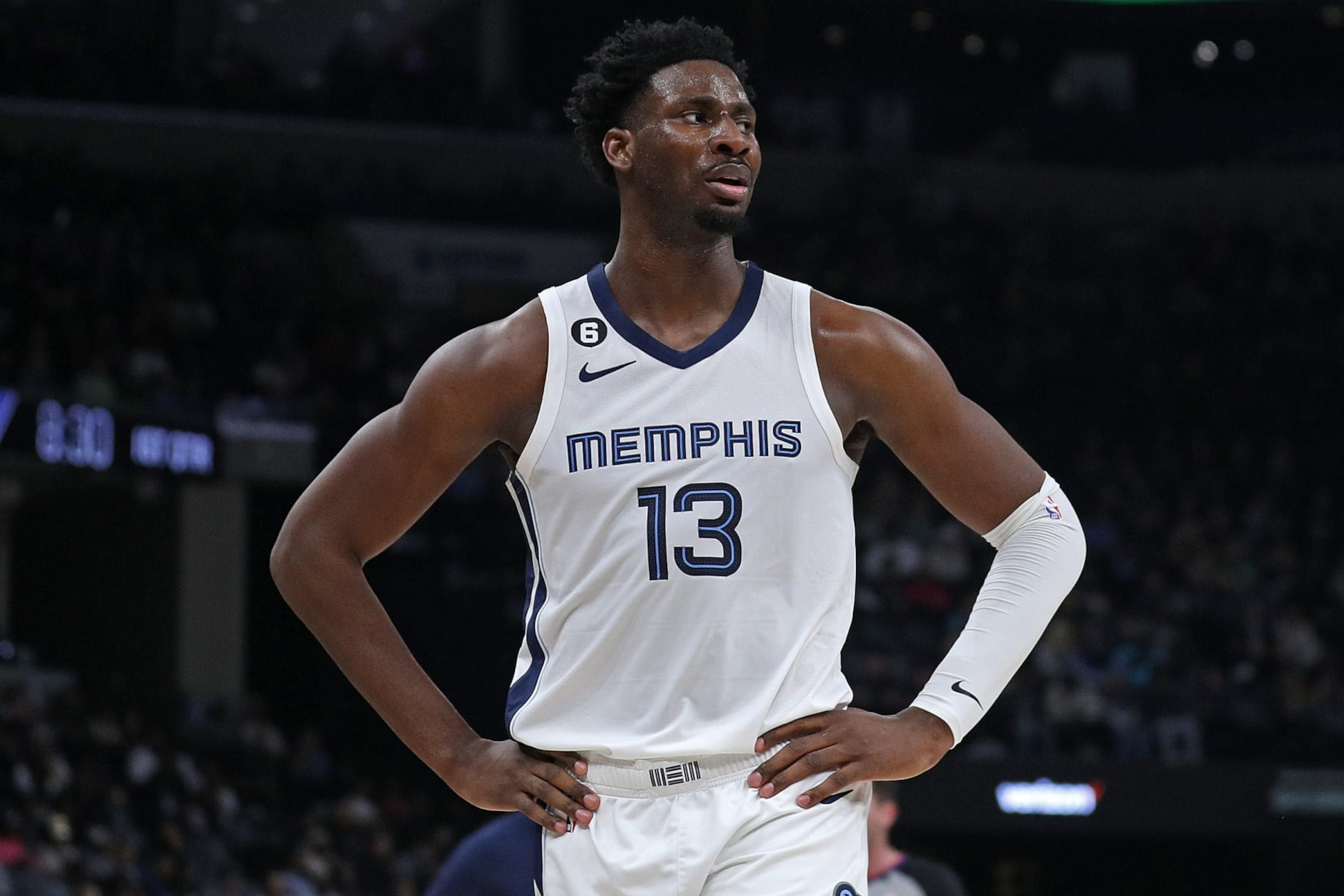 MEMPHIS, TENNESSEE - DECEMBER 31: Jaren Jackson Jr. #13 of the Memphis Grizzlies during the game against the New Orleans Pelicans at FedExForum on December 31, 2022 in Memphis, Tennessee. NOTE TO USER: User expressly acknowledges and agrees that, by downloading and or using this photograph, User is consenting to the terms and conditions of the Getty Images License Agreement. (Photo by Justin Ford/Getty Images) MEMPHIS, TENNESSEE - DECEMBER 31: Jaren Jackson Jr. #13 of the Memphis Grizzlies during the game against the New Orleans Pelicans at FedExForum on December 31, 2022 in Memphis, Tennessee. NOTE TO USER: User expressly acknowledges and agrees that, by downloading and or using this photograph, User is consenting to the terms and conditions of the Getty Images License Agreement. (Photo by Justin Ford/Getty Images)