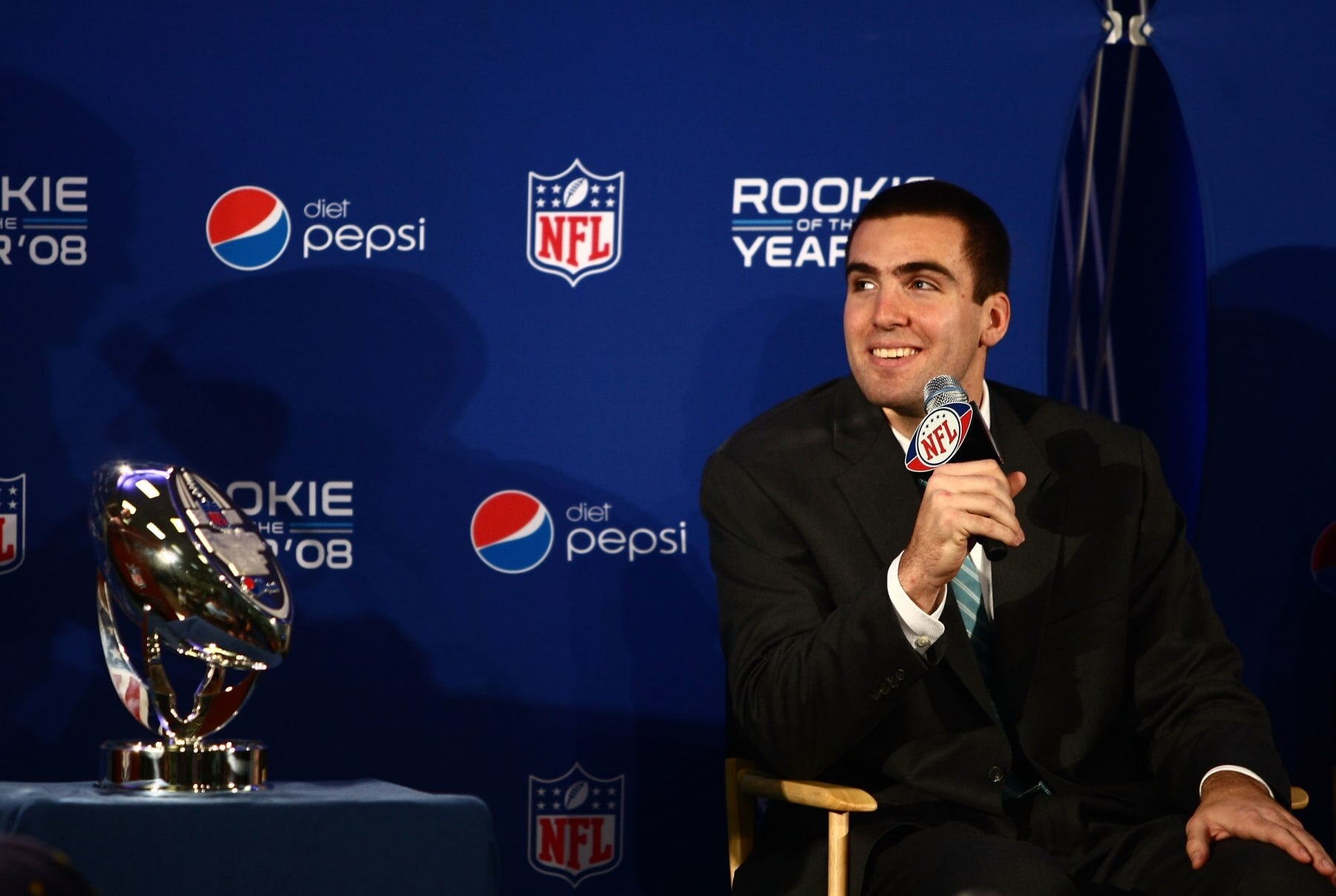 TAMPA, FL - JANUARY 29:  Joe Flacco of the Baltimore Ravens talks during the "Diet Pepsi Rookie of the Year" press conference at the Tampa Convention Center on January 29, 2009 in Tampa, Florida.  (Photo by Chris McGrath/Getty Images)