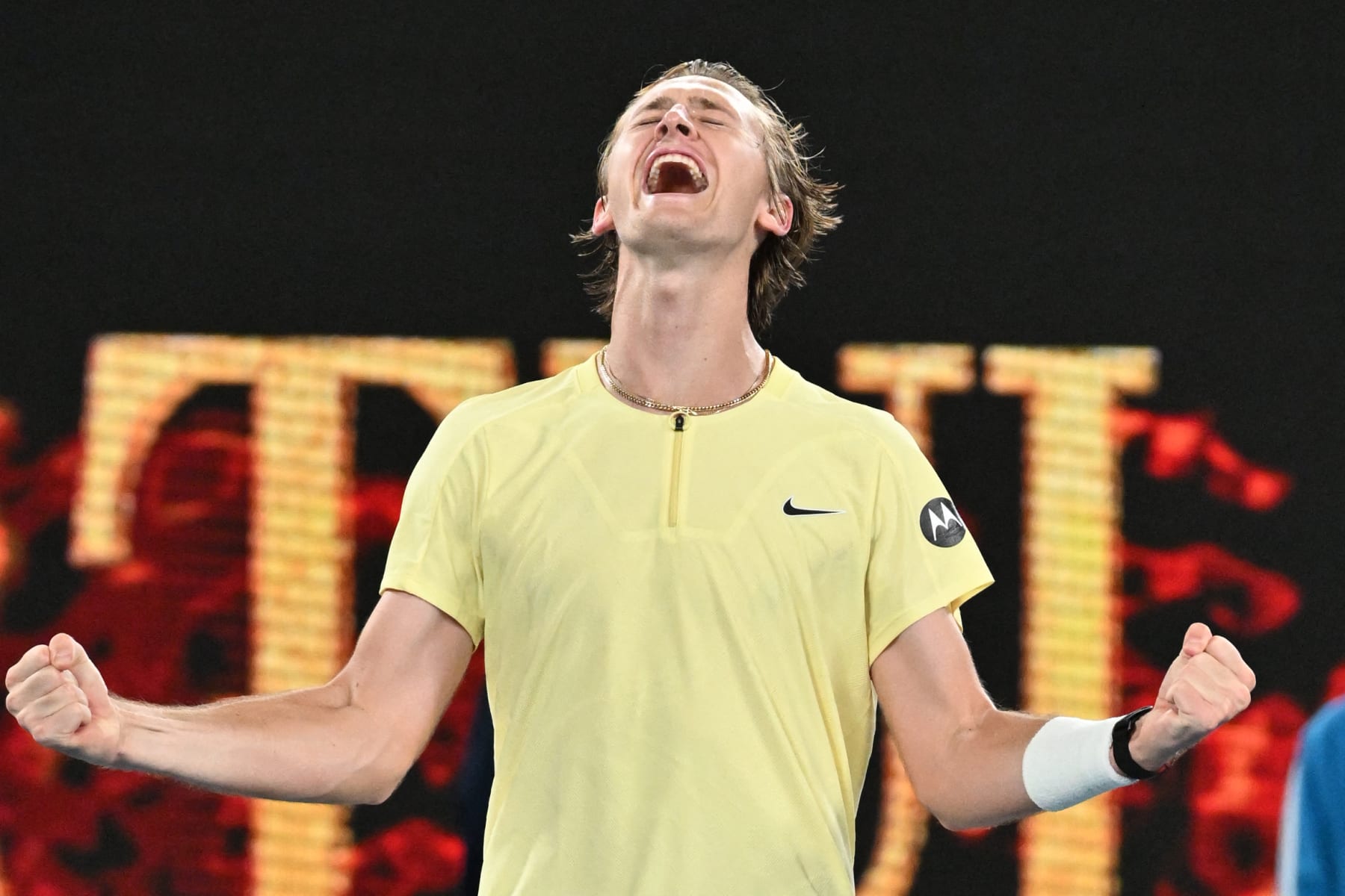 Sebastian Korda of the US celebrates after victory against Russia's Daniil Medvedev during their men's singles match on day five of the Australian Open tennis tournament in Melbourne on January 21, 2023. - -- IMAGE RESTRICTED TO EDITORIAL USE - STRICTLY NO COMMERCIAL USE -- (Photo by Paul CROCK / AFP) / -- IMAGE RESTRICTED TO EDITORIAL USE - STRICTLY NO COMMERCIAL USE -- (Photo by PAUL CROCK/AFP via Getty Images)
