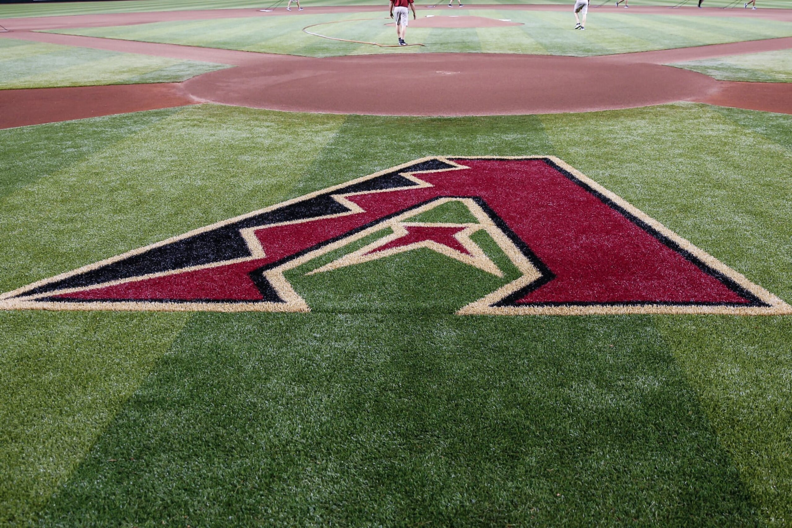 PHOENIX, AZ - APRIL 26:  The Arizona Diamondbacks logo on the field during the MLB baseball game between the Chicago Cubs and the Arizona Diamondbacks on April 26, 2019 at Chase Field in Phoenix, Arizona. (Photo by Kevin Abele/Icon Sportswire via Getty Images)