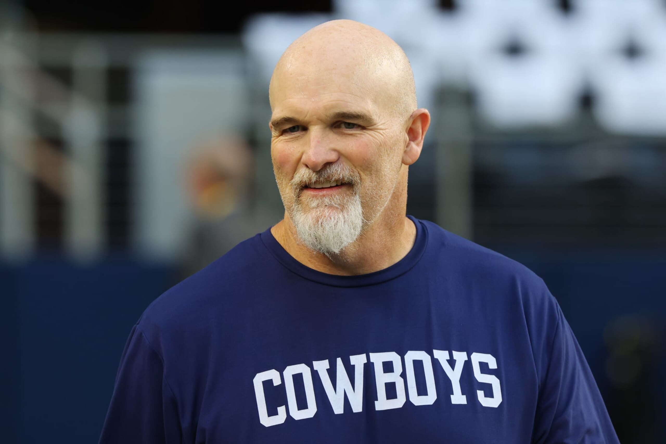 ARLINGTON, TEXAS - OCTOBER 30: Defensive Coordinator Dan Quinn of the Dallas Cowboys looks on during warm-ups against the Chicago Bears at AT&T Stadium on October 30, 2022 in Arlington, Texas. (Photo by Richard Rodriguez/Getty Images)